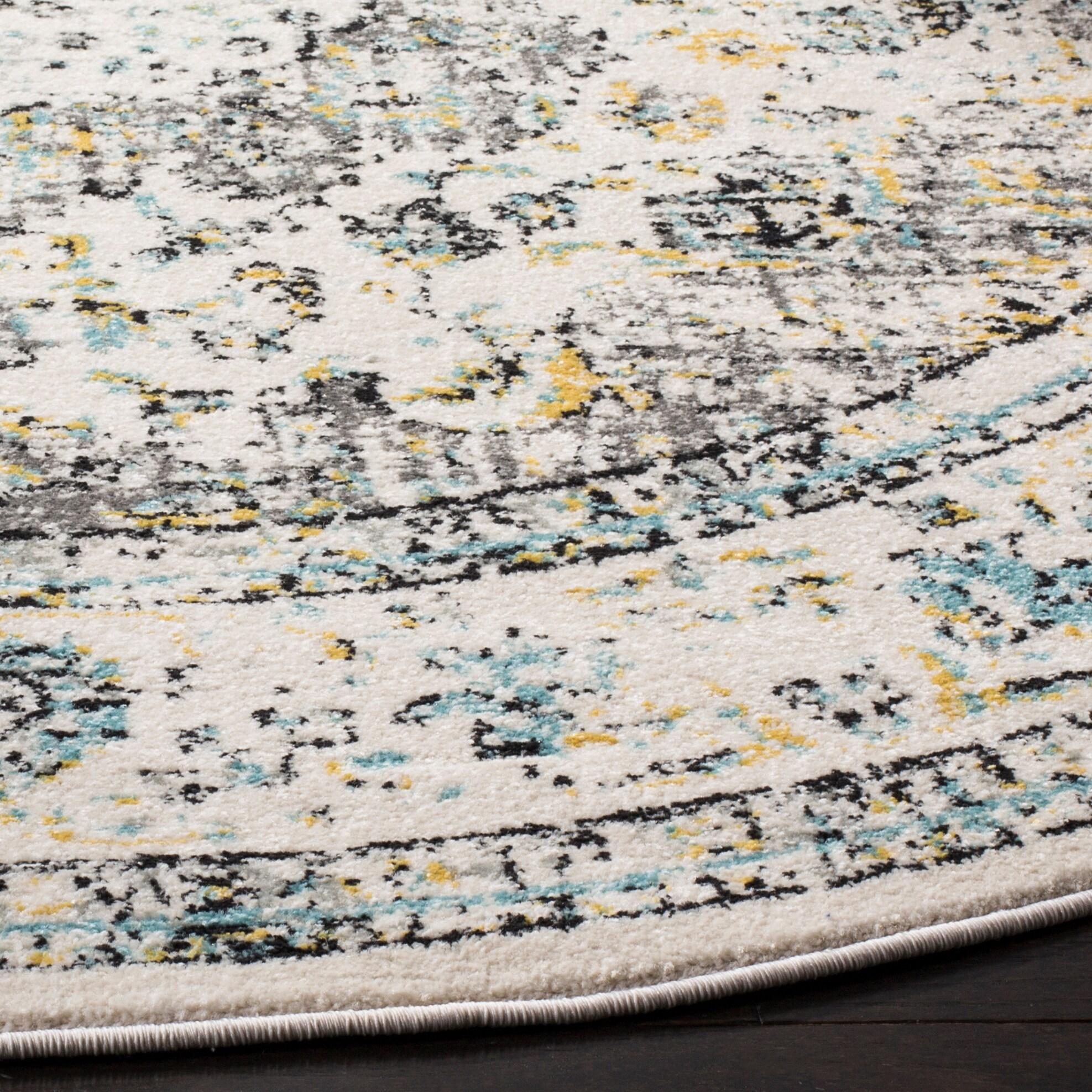 Evoke EVK220 Power Loomed Area Rug - Grey/Gold - 9' Round - Safavieh.