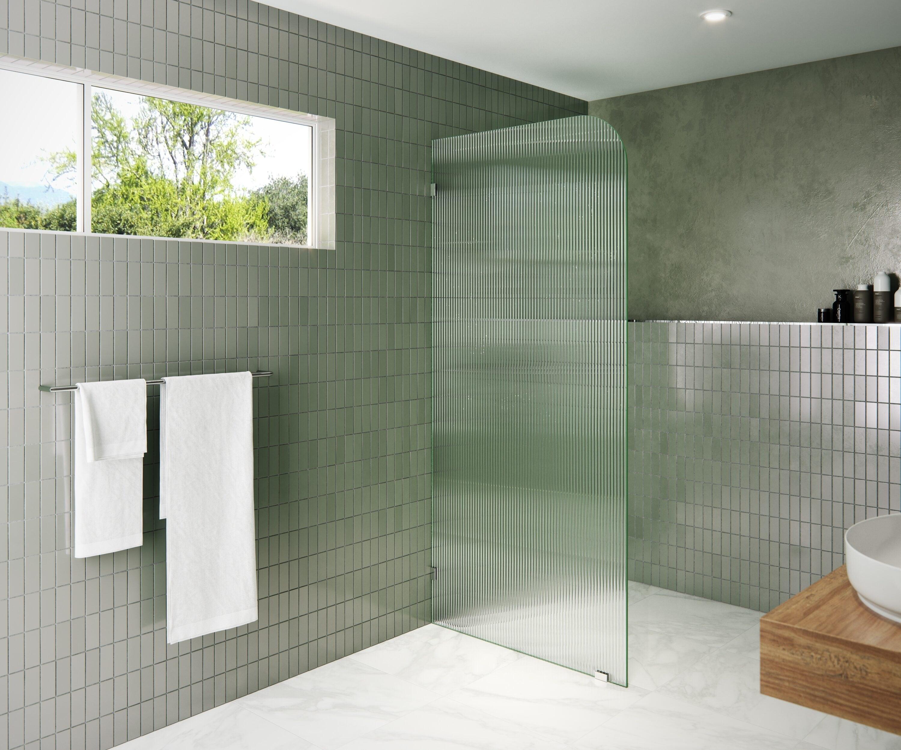 Glass Warehouse  36" x 78" Frameless Shower Door - Single Fixed Panel Fluted Frosted Radius Polished Chrome 36 Inch - Left Chrome Finish