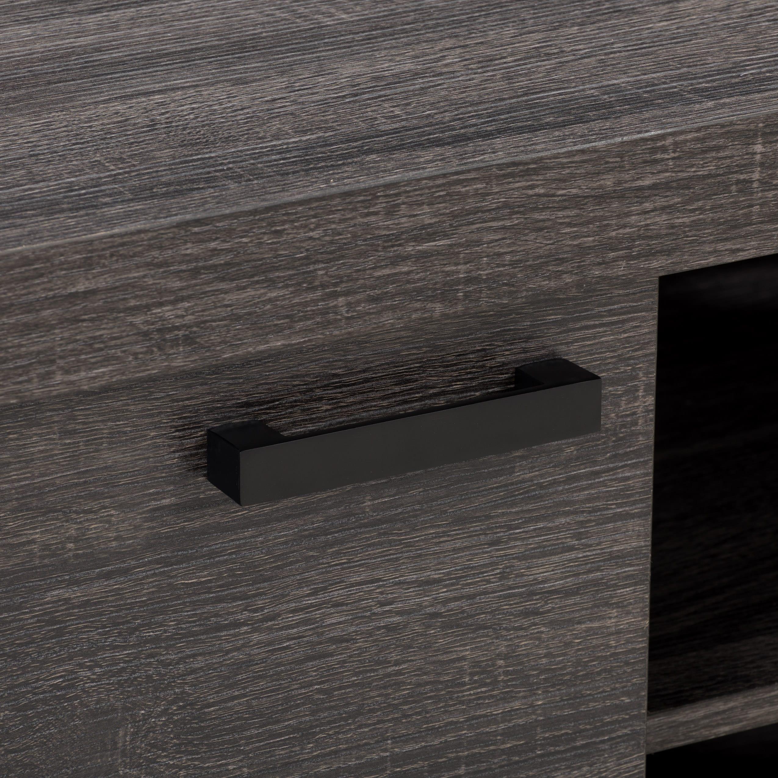 Distressed Carbon Grey and Black Wood TV Stand with Cabinet