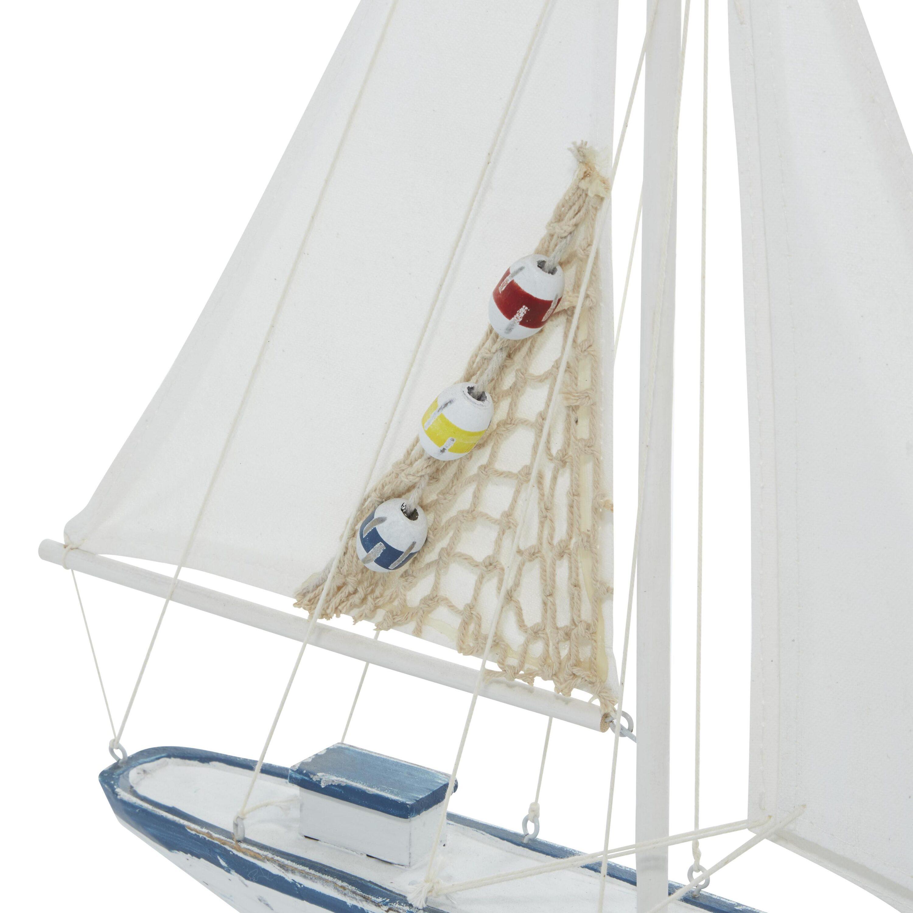 20"H, 13"W White Wood Sail Boat Sculpture, by DecMode (2 Count)