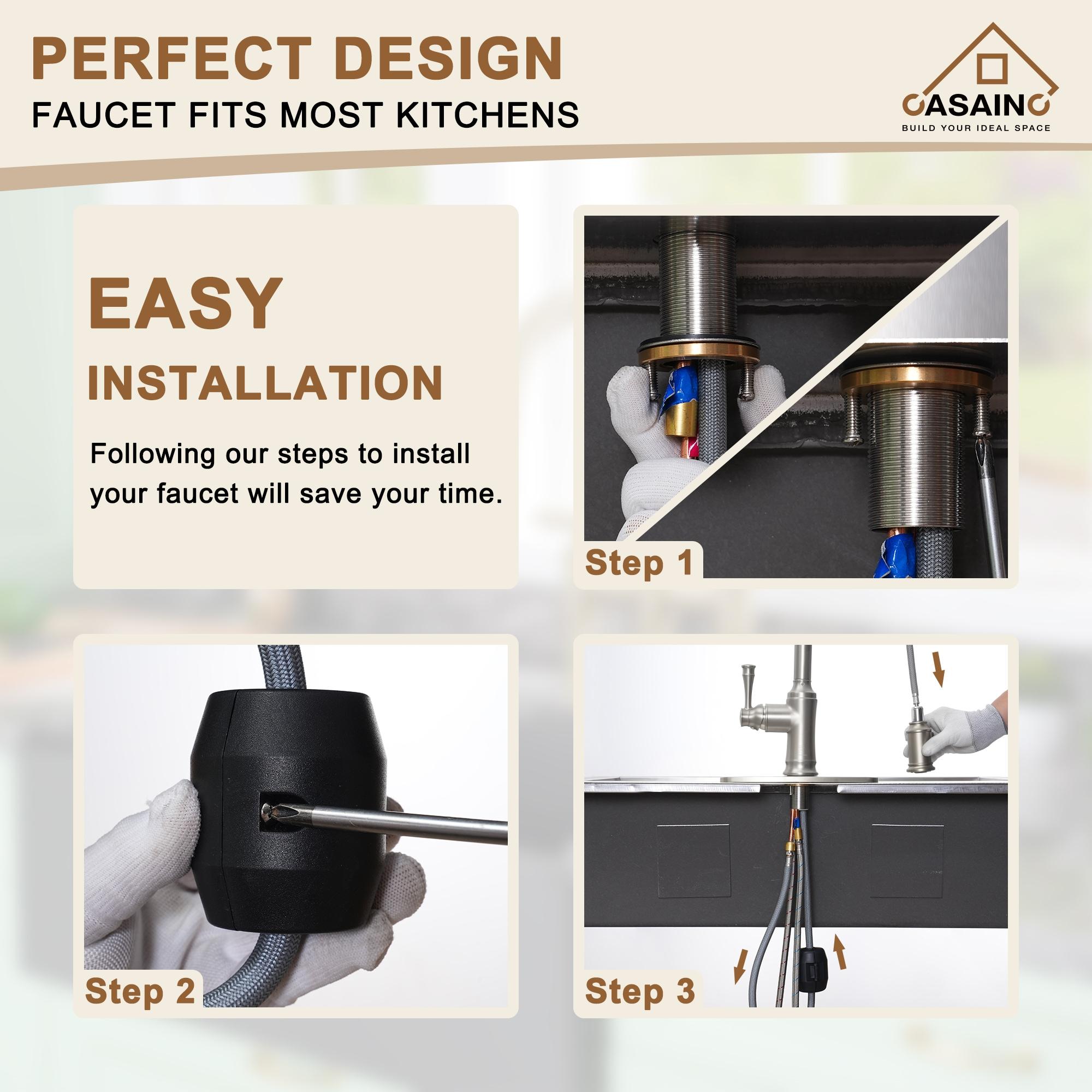 CASAINC 1.8 GPM Single-Handle Pull-Down Kitchen Faucet Single Hole Faucet