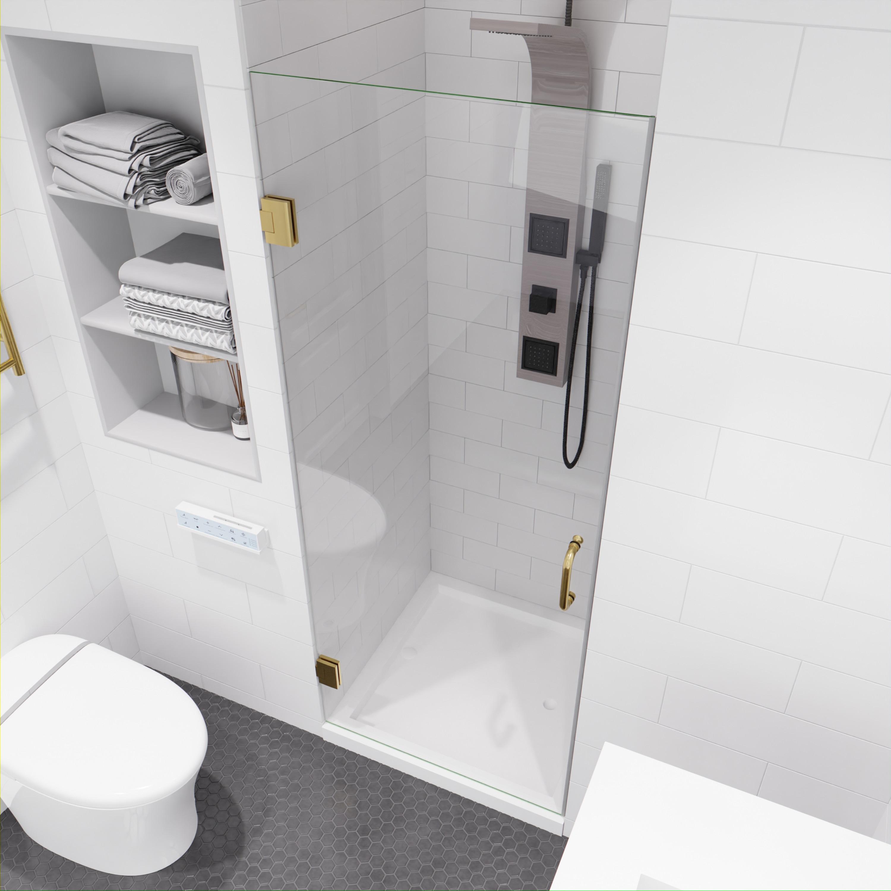 ANZZI Fellow Series 30 In. X 72 In. Frameless Hinged Shower Door With Stainless Steel Handle In Brushed Gold