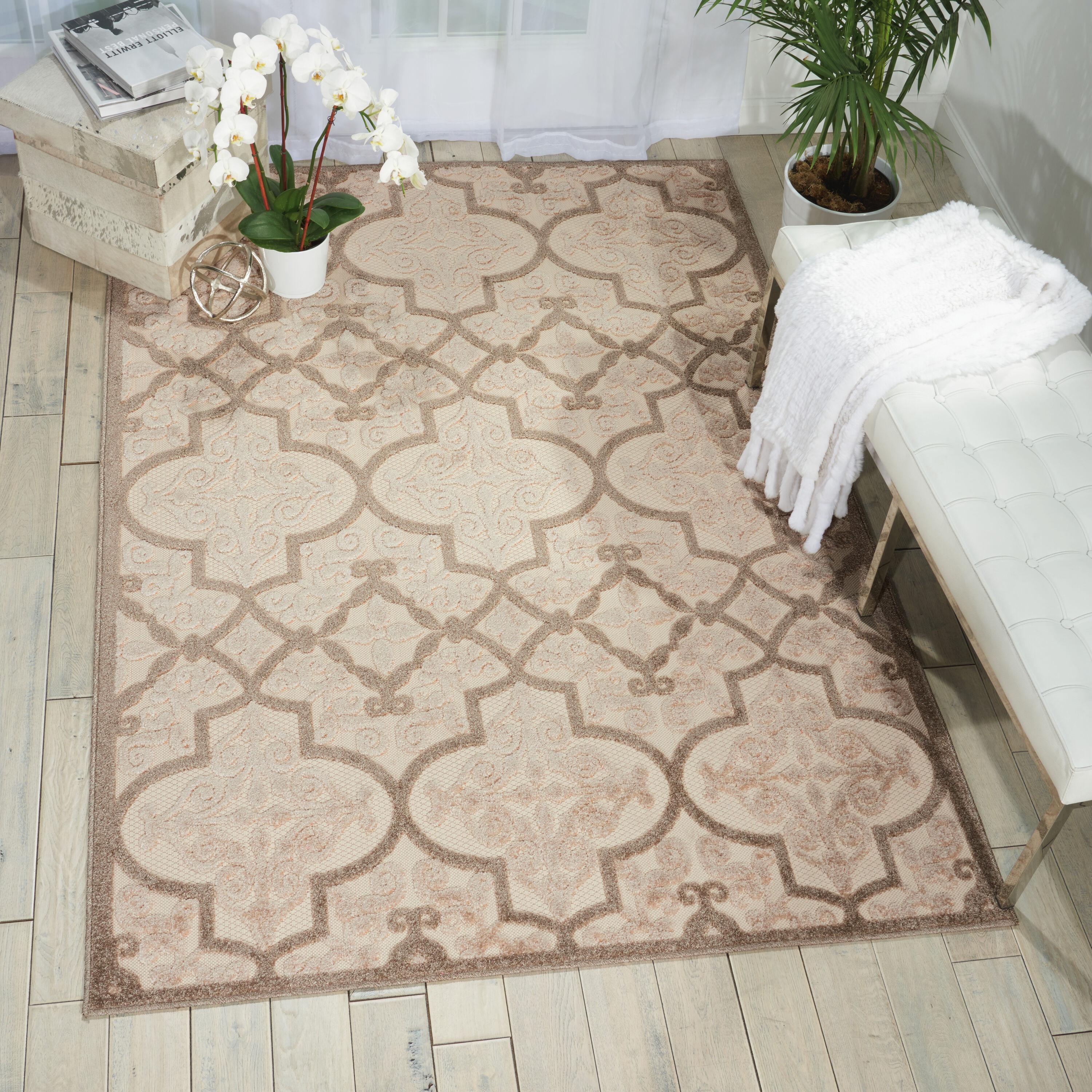 Nourison Aloha Moroccan Trellis Flatweave High-Low Indoor Outdoor Area Rug Cream 5'3" x 7'5"