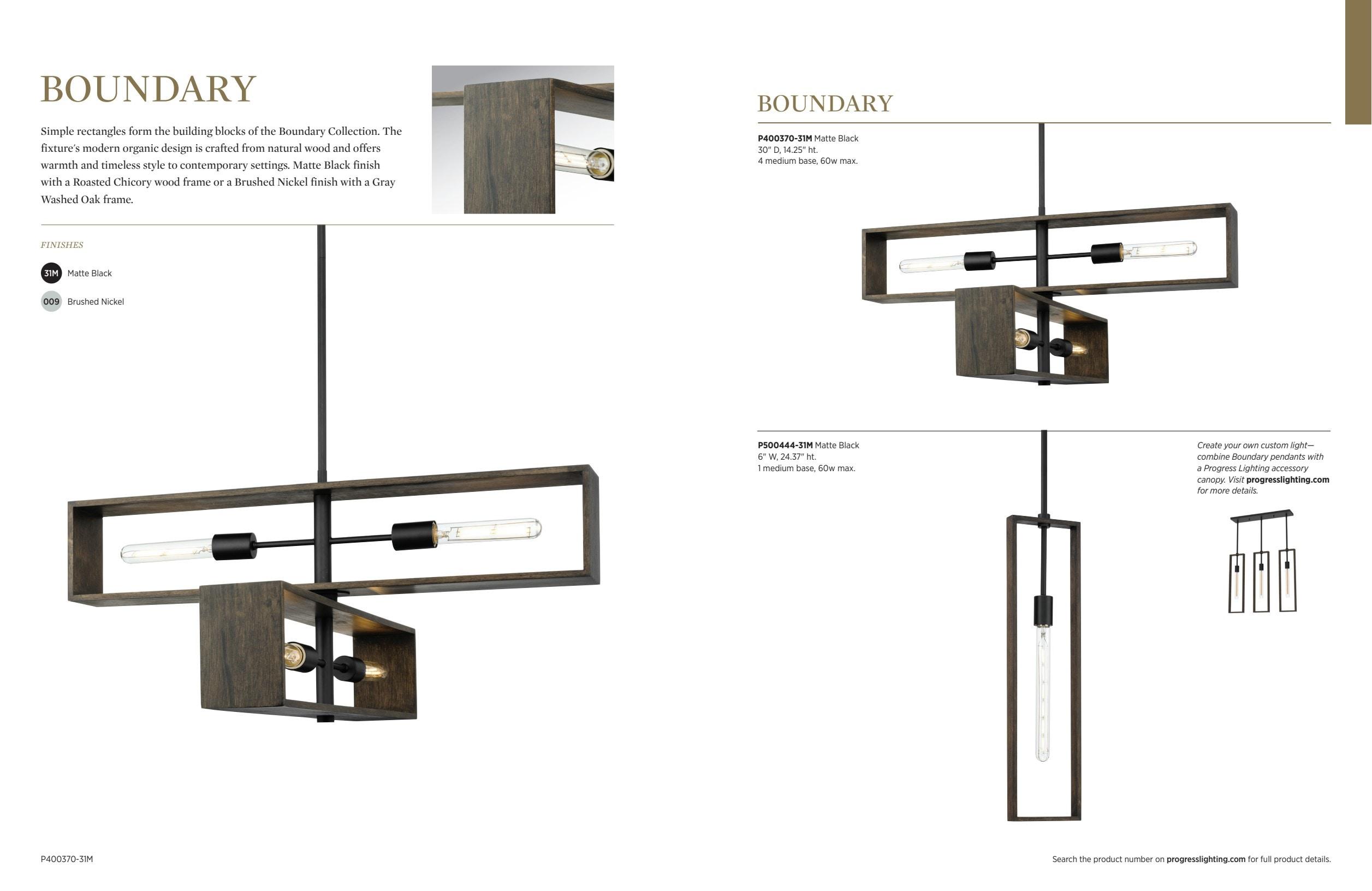 Progress Lighting Boundary 1-Light Hanging Pendant, Brushed Nickel, Grey Washed Oak, Open Frame, Design Series