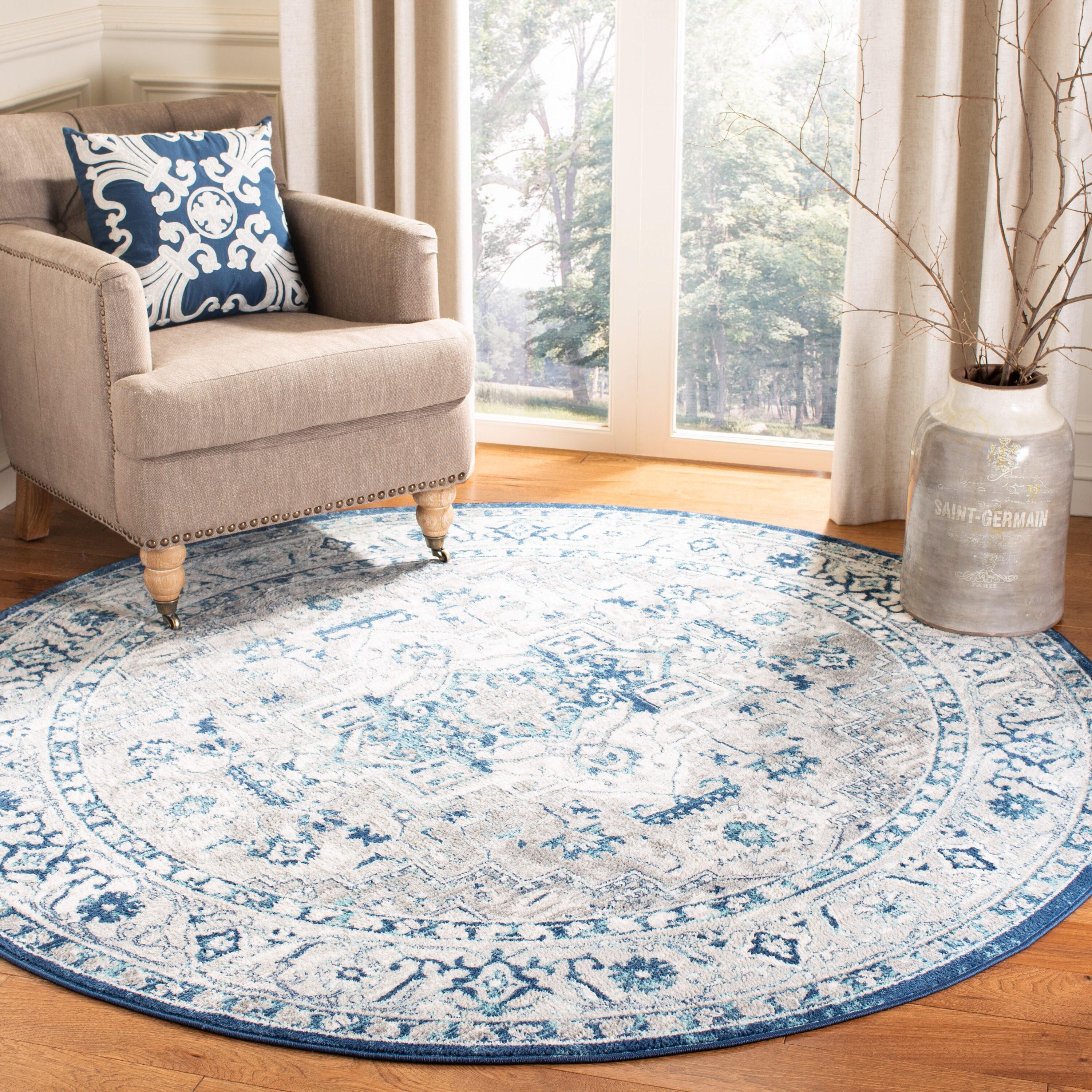 Brentwood BNT851 Power Loomed Indoor Area Rug - Light Grey/Blue - 6'7" Round - Safavieh
