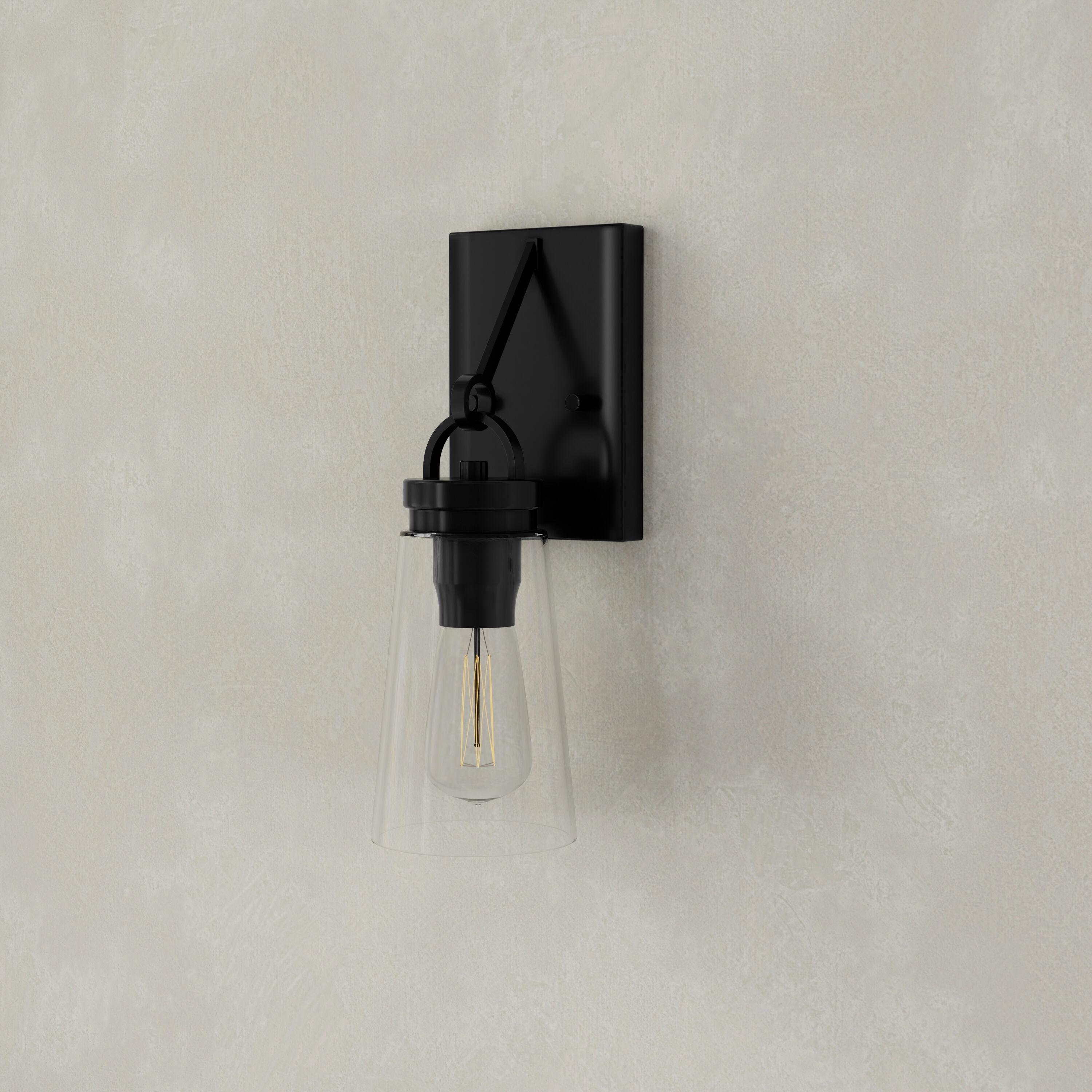 Progress Lighting Stockbrace 1-Light Matte Black Farmhouse Wall Light with Clear Glass Shade
