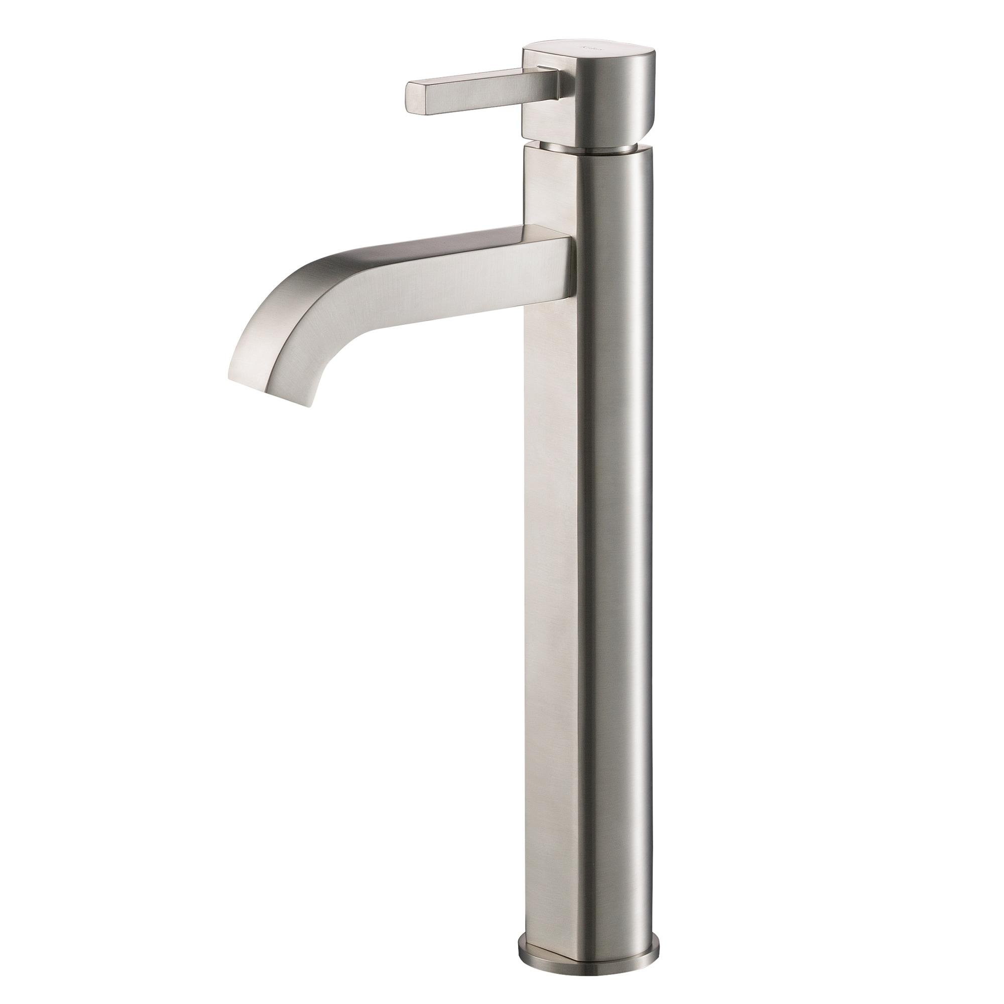 Kraus FVS-1007-PU-10SN Kraus Ramus Vessel Mixer Single-Handle Bathroom Faucet with Matching Pop-Up Drain