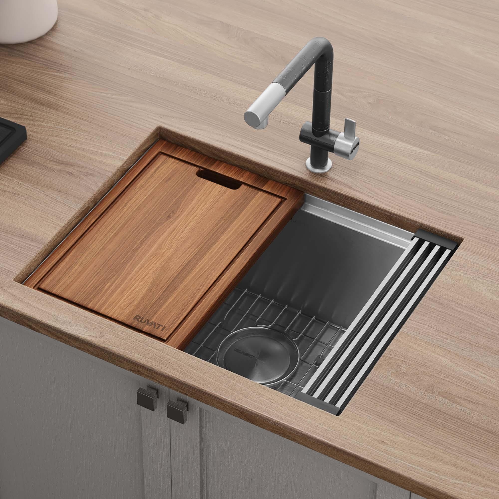 Ruvati Workstation Rounded Corners Undermount Ledge Kitchen Sink with Accessories