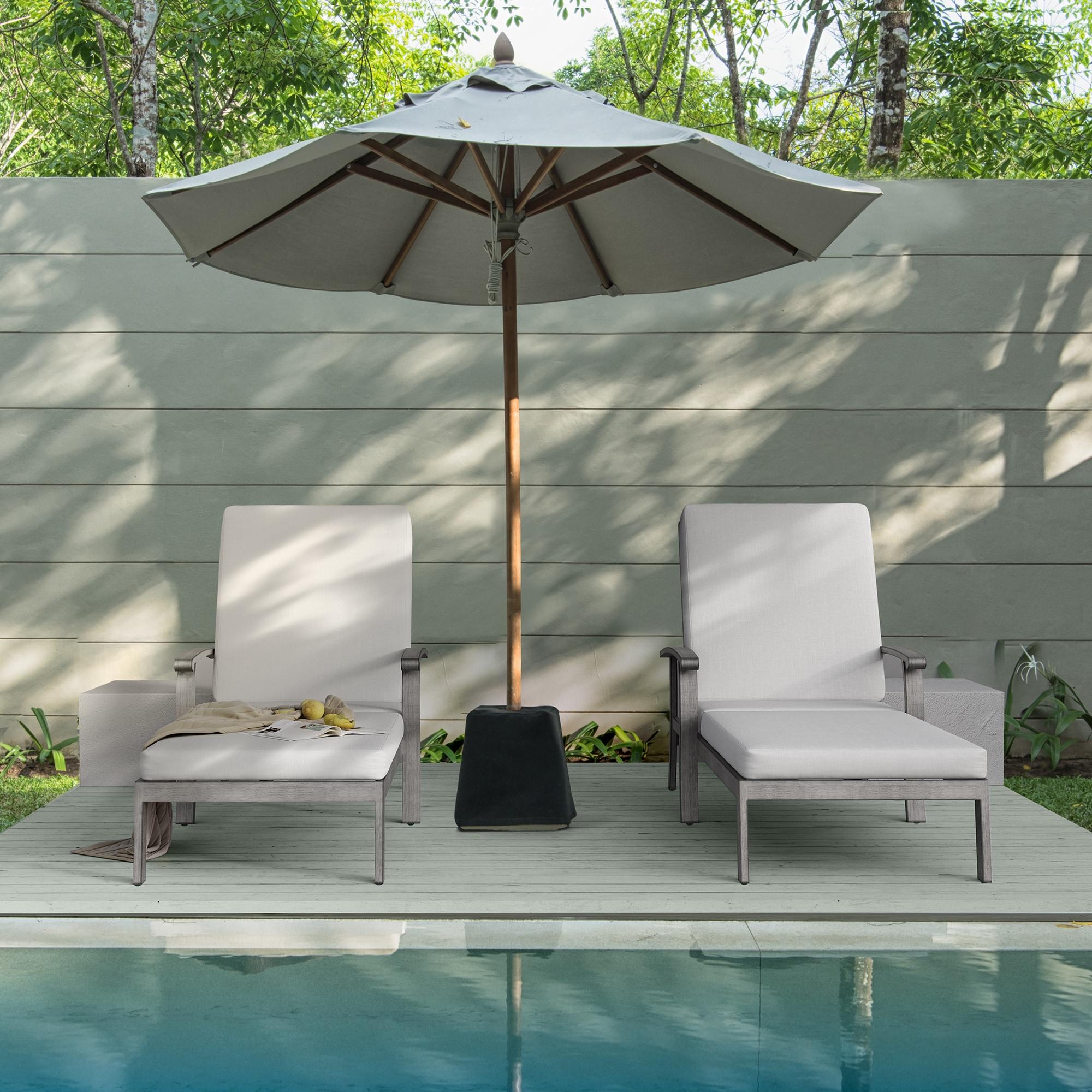 2-piece Outdoor Alumiunm Gray Patio Chaise Lounge Chair