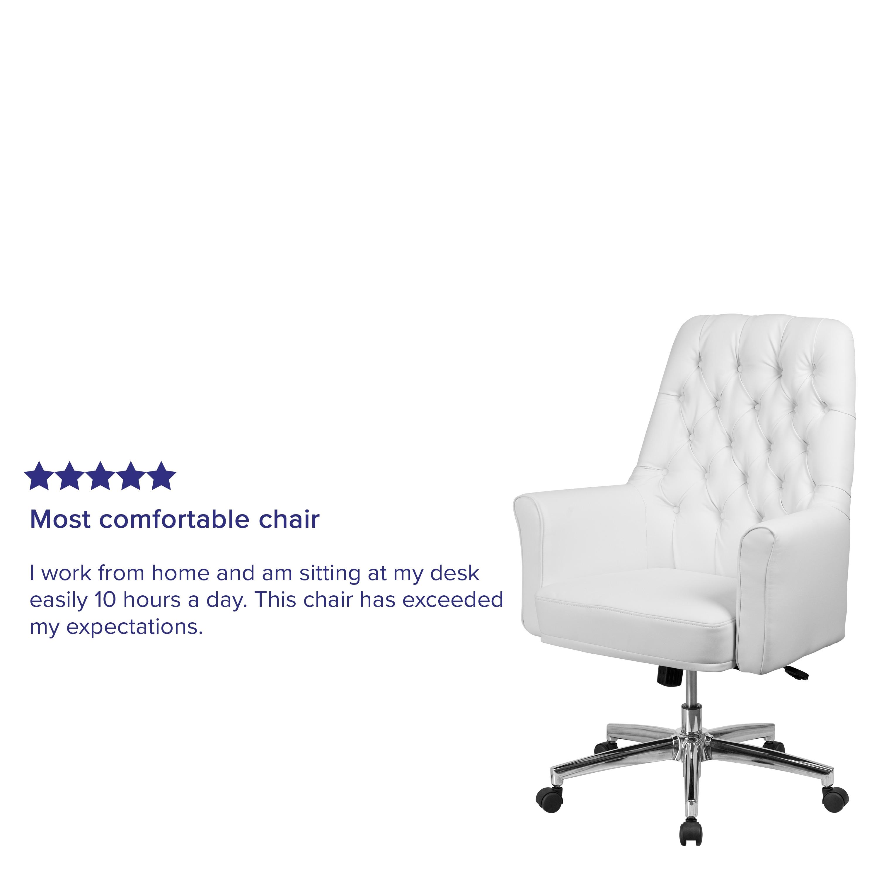Flash Furniture Hansel Mid-Back Traditional Tufted White LeatherSoft Executive Swivel Office Chair with Arms