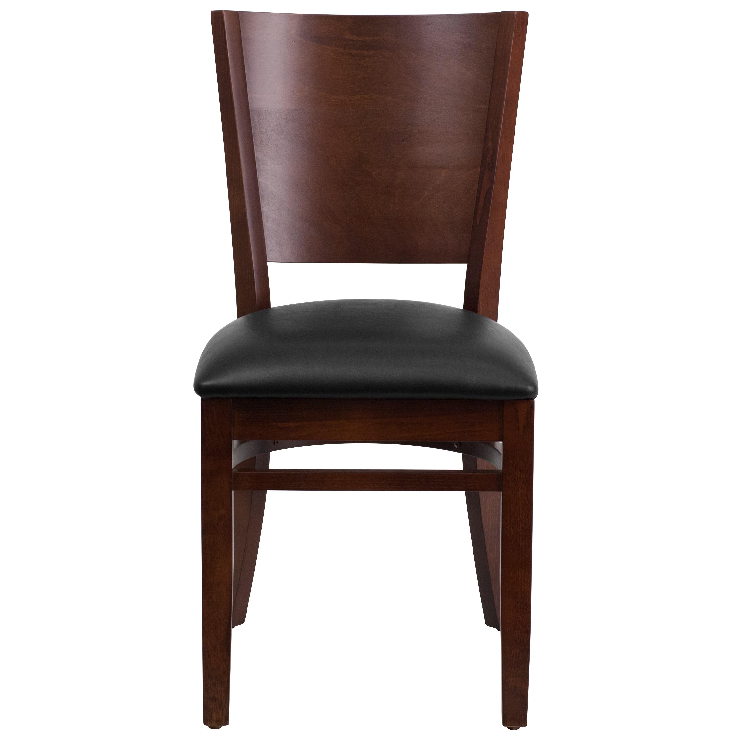 Flash Furniture Lacey Series Solid Back Walnut Wood Restaurant Chair - Black Vinyl Seat