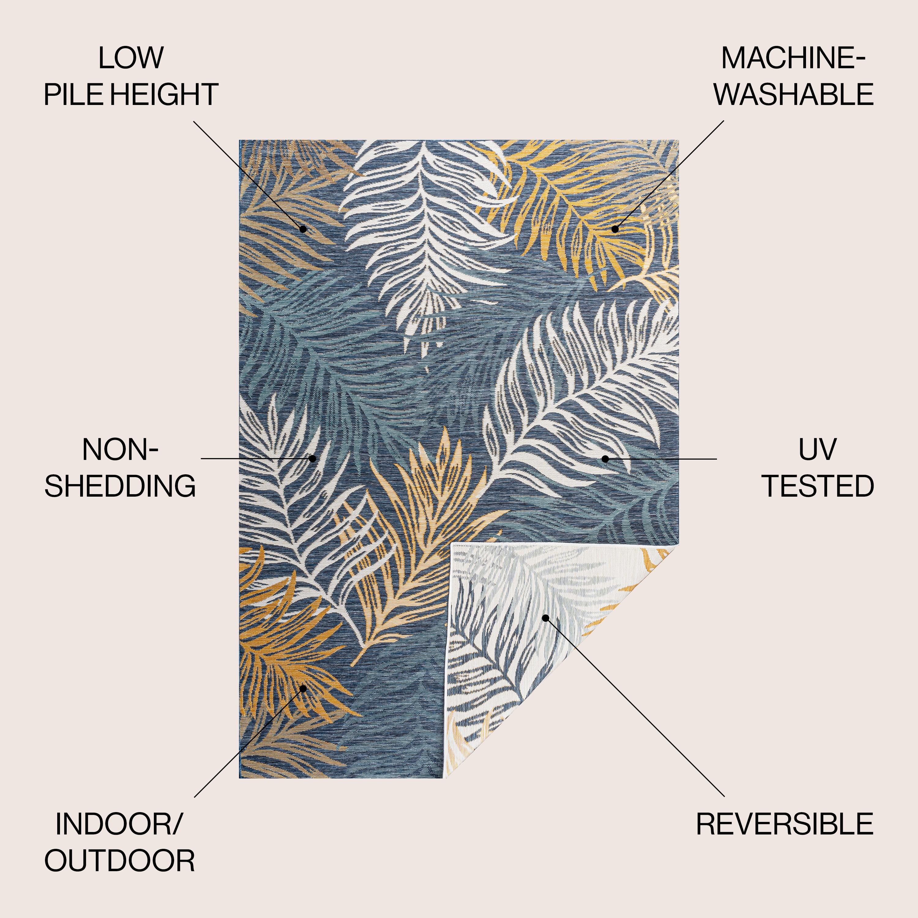 JONATHAN Y Calypso Coastal Casual Palm Frond Reversible Machine-Washable Cream/Navy 5 ft. x 8 ft. Indoor/Outdoor Area Rug