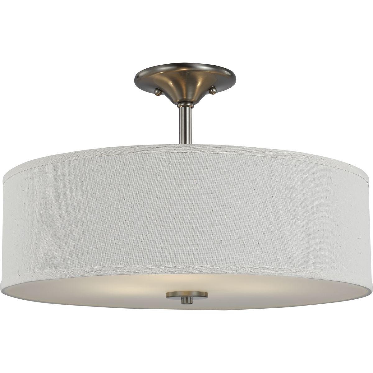 Progress Lighting Inspire 3-Light Semi-Flush Mount, Brushed Nickel, Off-White Linen Shade