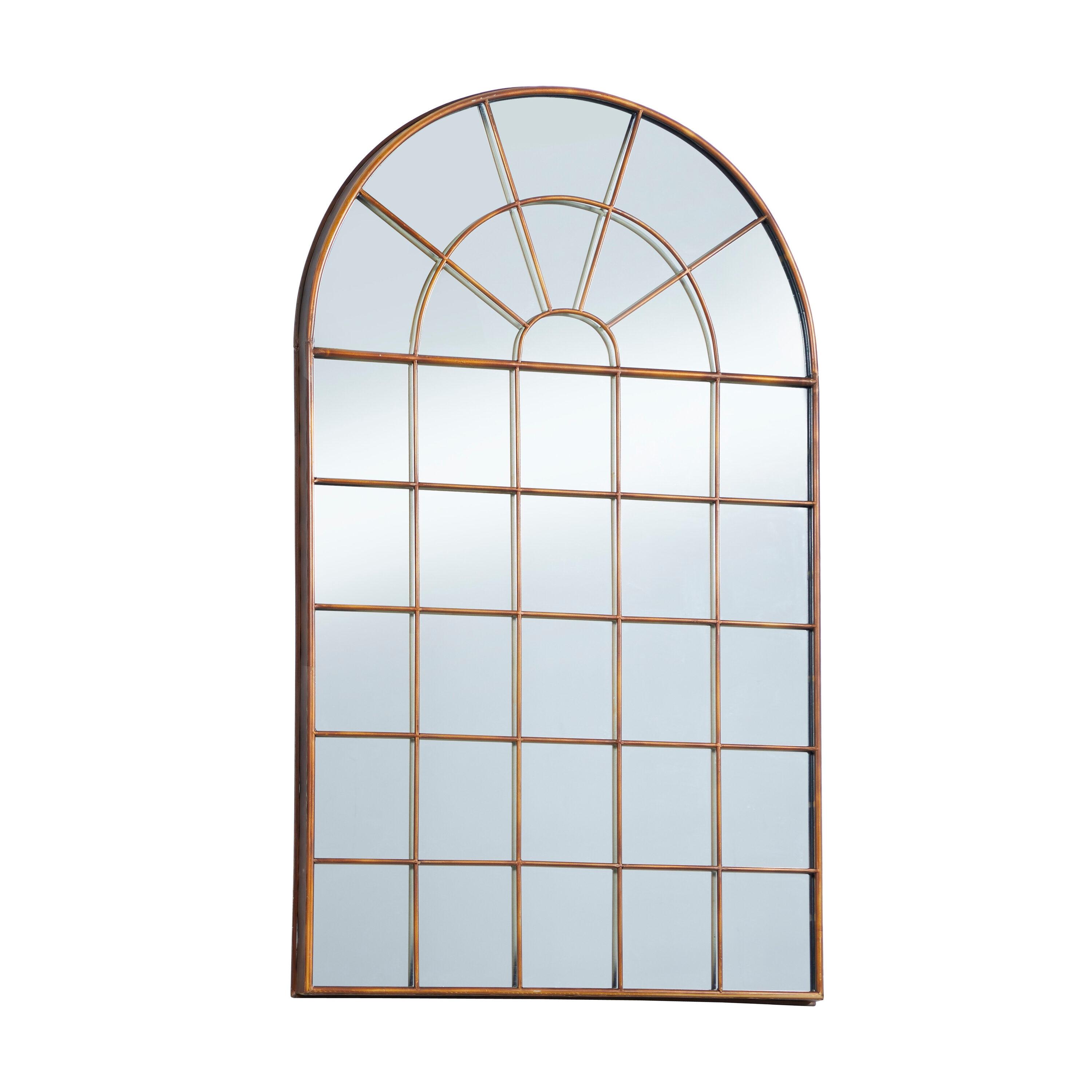 DecMode Traditional Windowpane Style Metal Wall Mirror with Polished Brown Finish, 34"W x 56"H