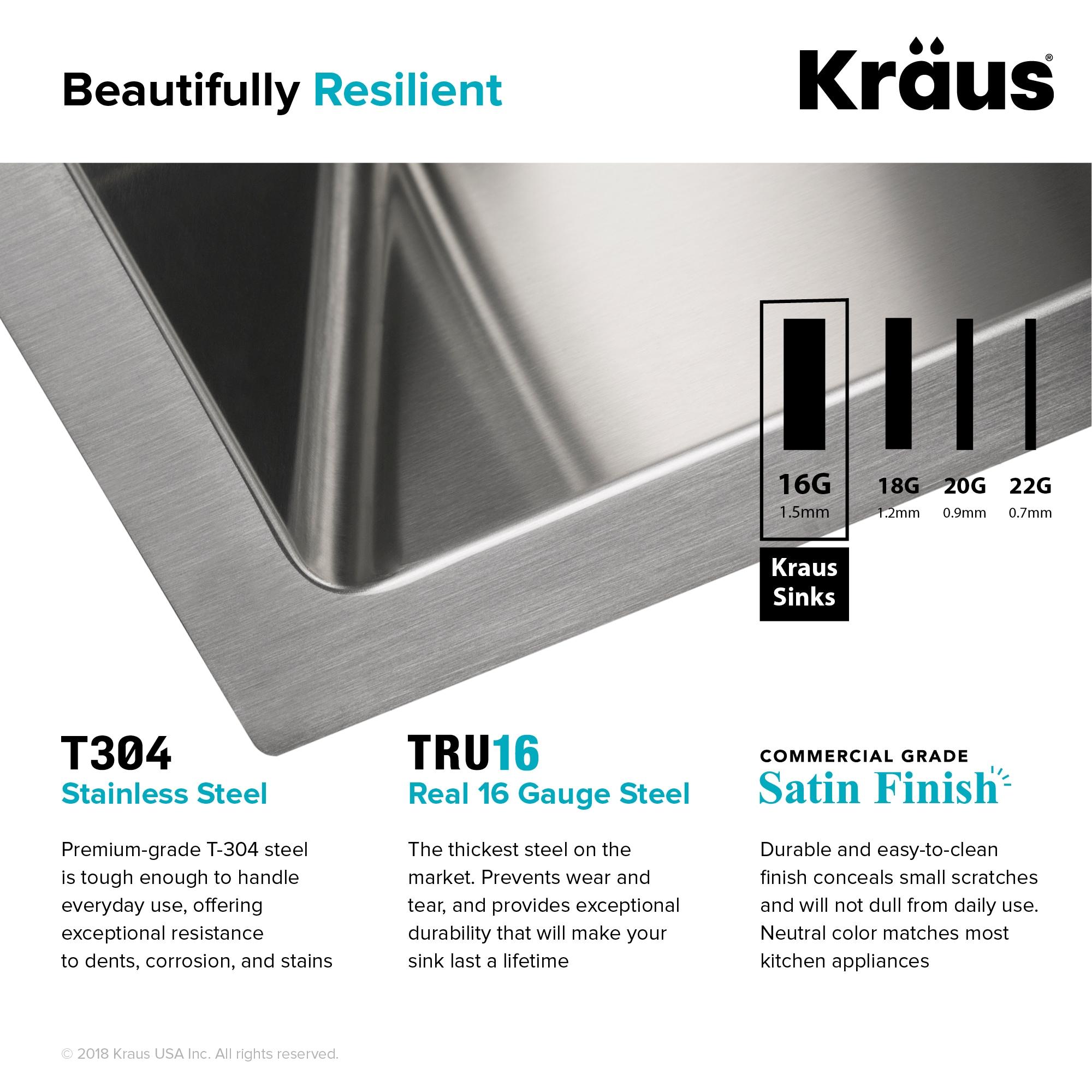 KRAUS Standart Pro Apron Front Farmhouse 16 Gauge Single Bowl Stainless Steel Kitchen Sink