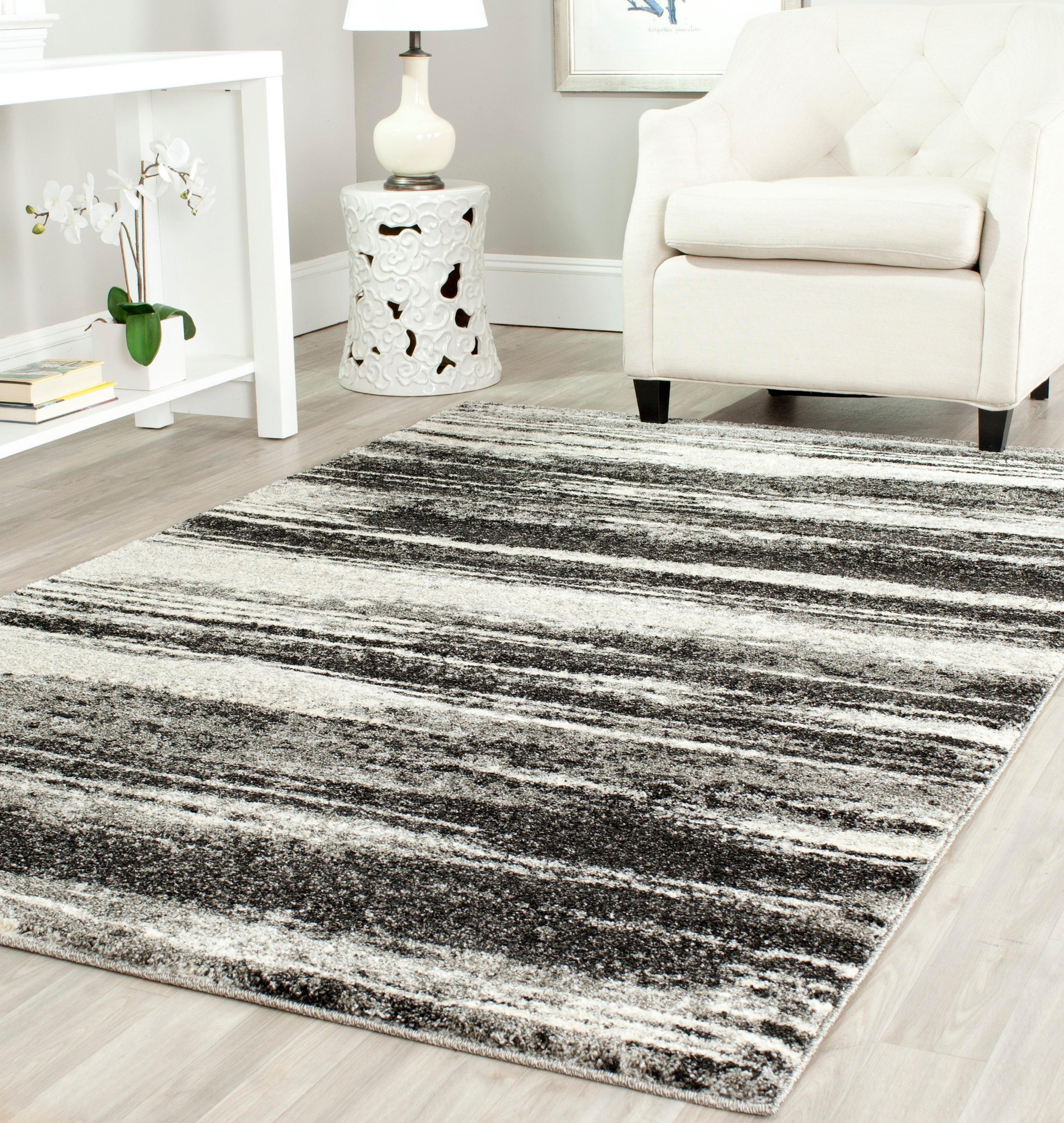 Retro Dark Grey and Light Grey 9' x 12' Shag Area Rug