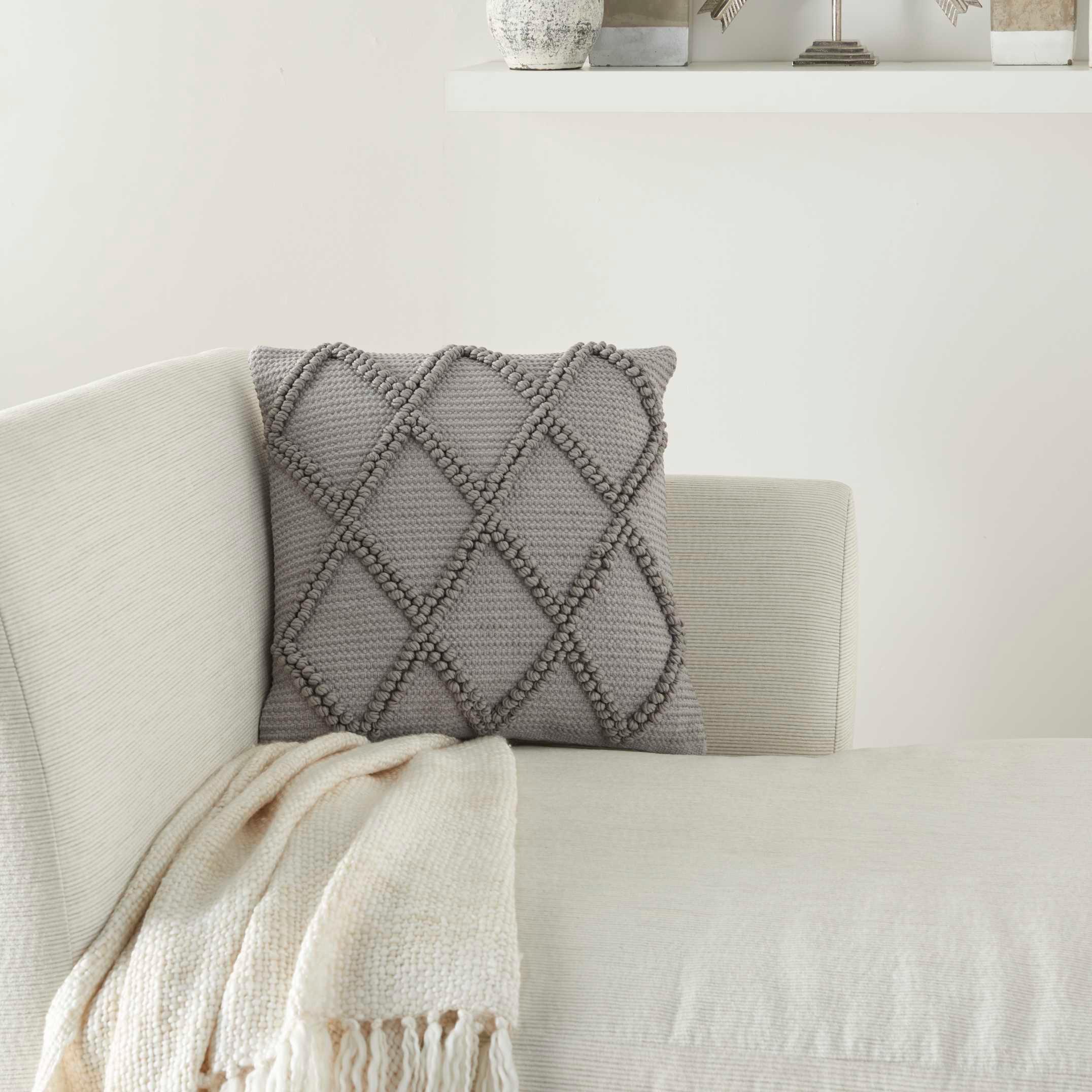 18"x18" Life Styles Diamond Lattice Square Throw Pillow Light Gray - Mina Victory: Cotton Blend, Indoor Decorative Cushion