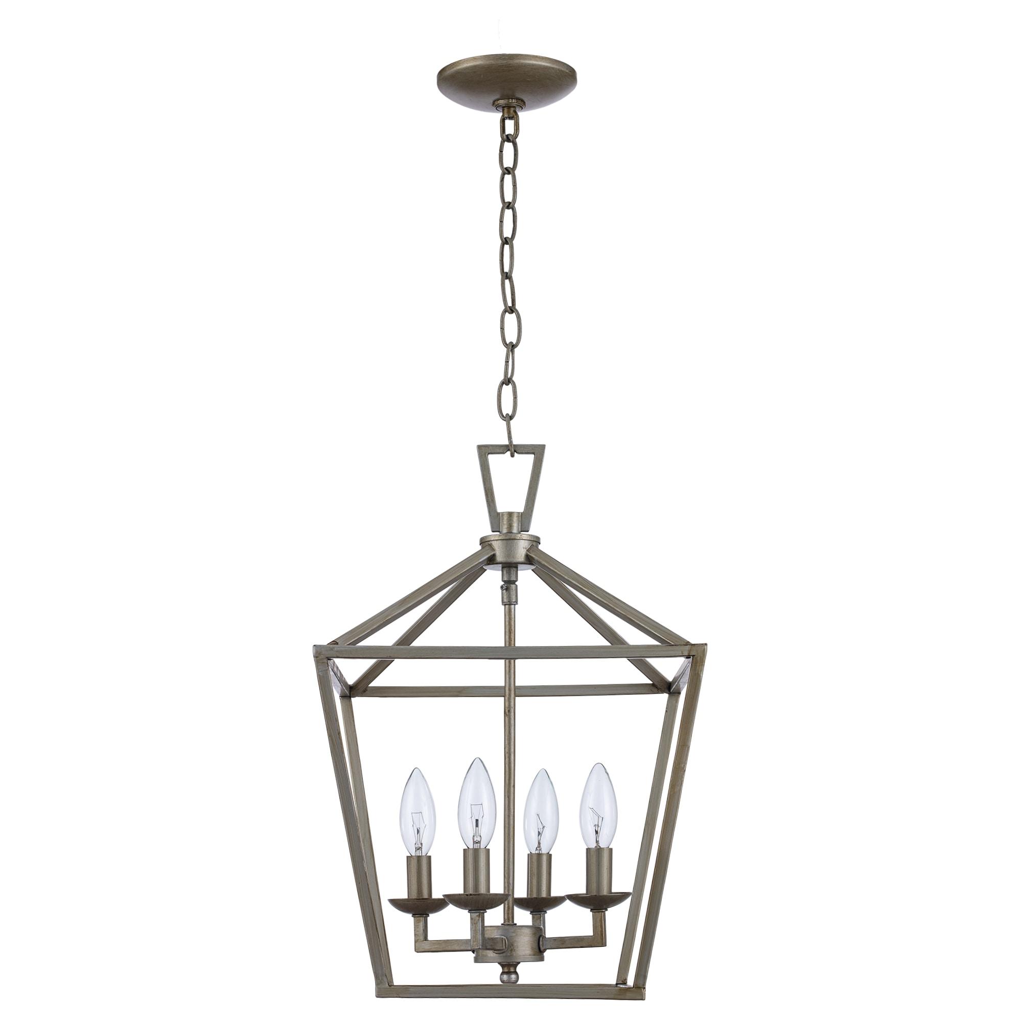 Lacey 4-Light Antique Silver Leaf Pendant Light Fixture with Caged Metal Shade