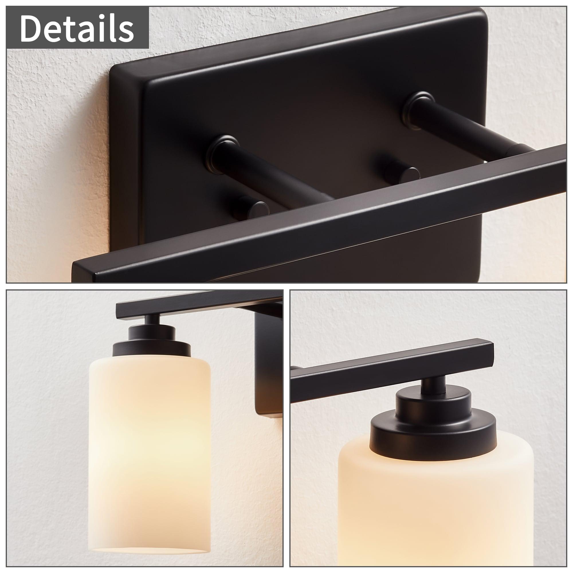 KAWOTI 2-Light Dimmable Bathroom Vanity Light with Frosted White Glass Black