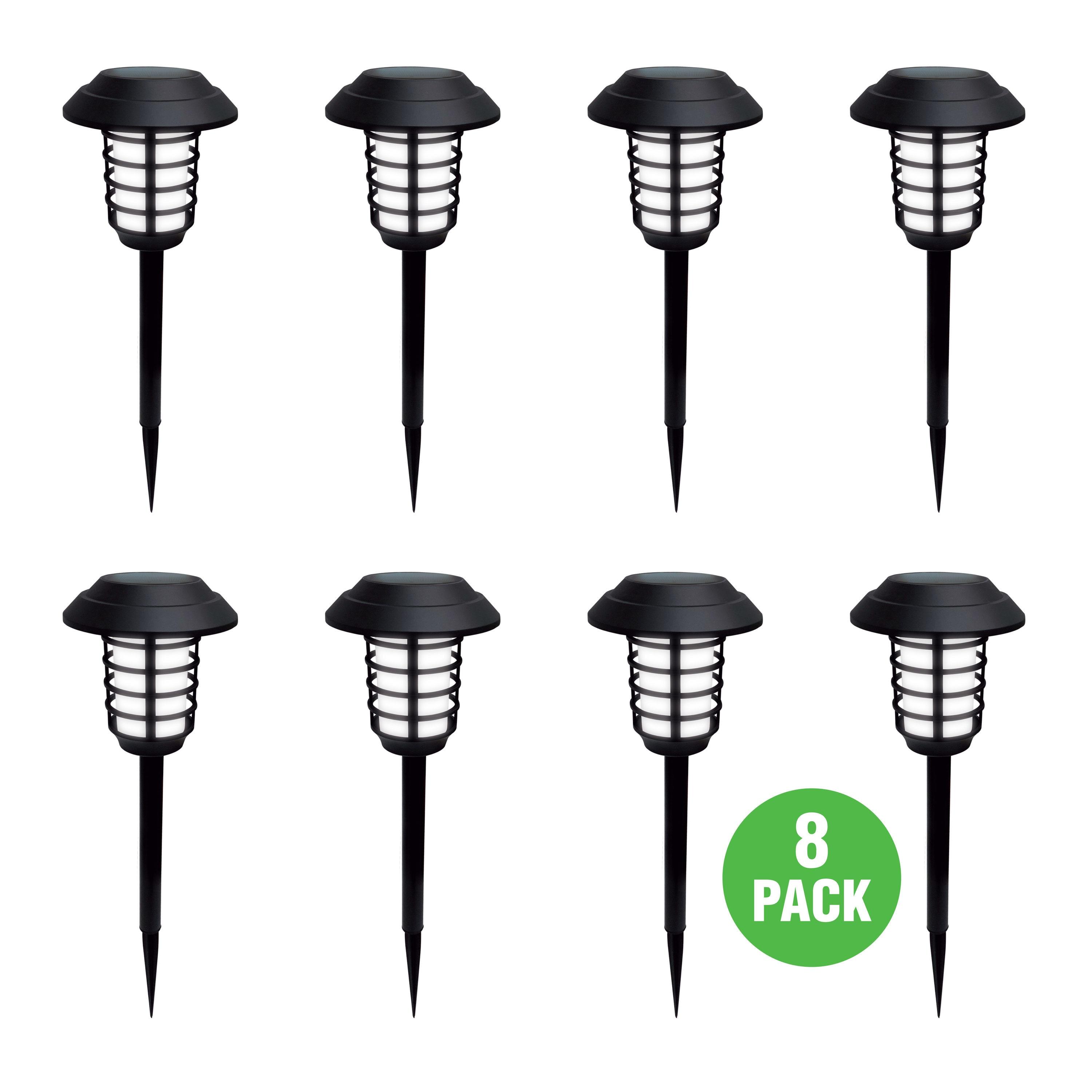 Black Solar LED Pathway Lights with Flickering Flame, 8-Pack