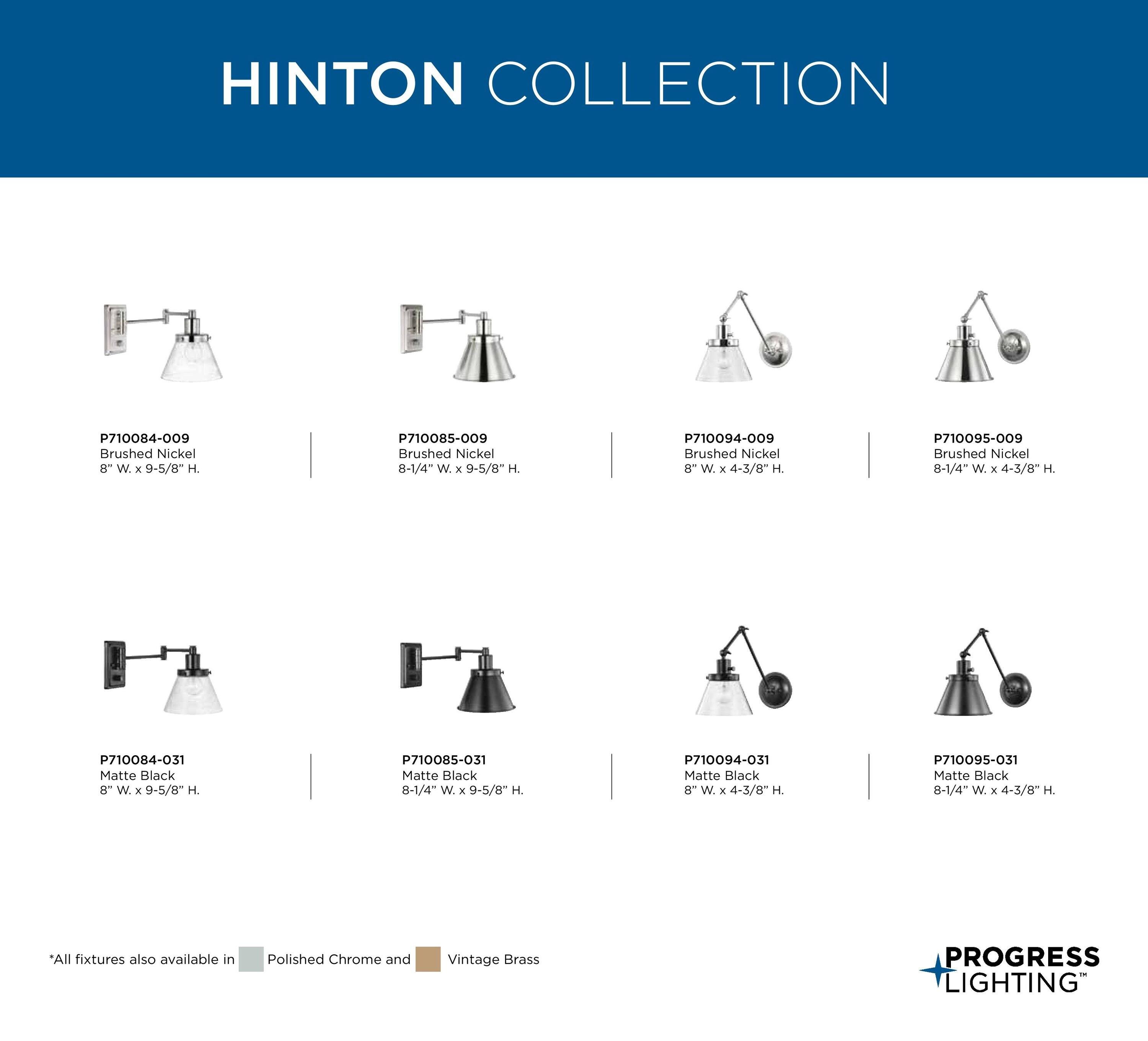 Progress Lighting Hinton 1-Light Swing Arm Wall Bracket, Black Steel, Metal Shade