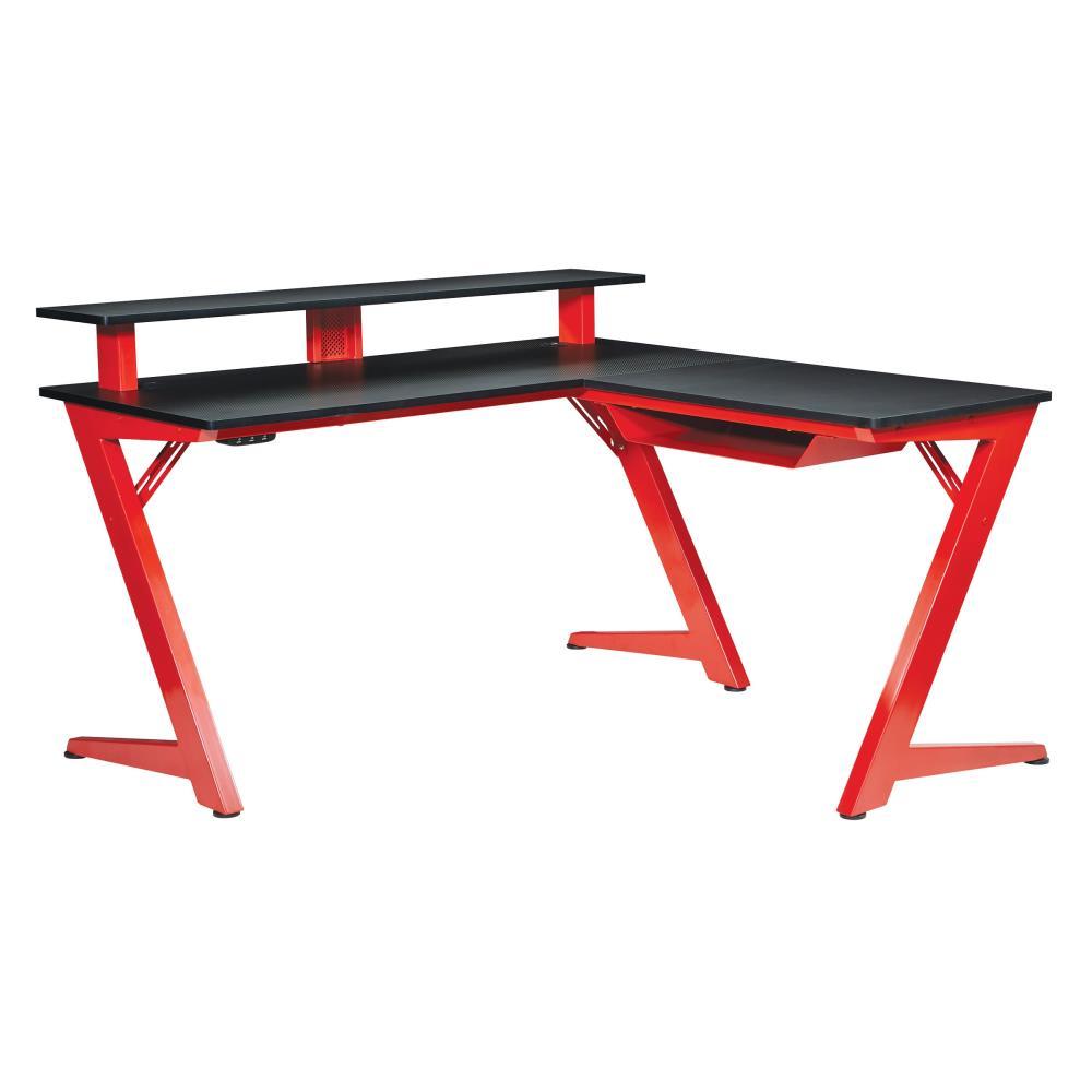 Avatar Battlestation L-Shape Game Desk with Carbon Top and Matte Red Legs