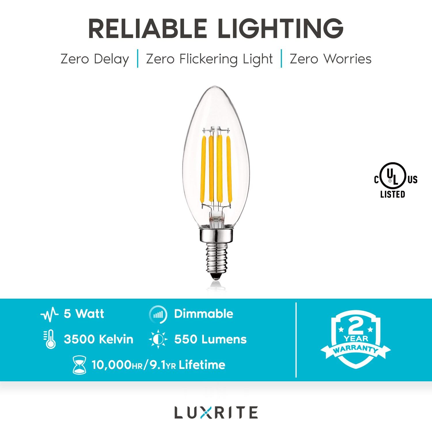 Equivalent B11 E12/Candelabra Dimmable 3500K LED Bulb