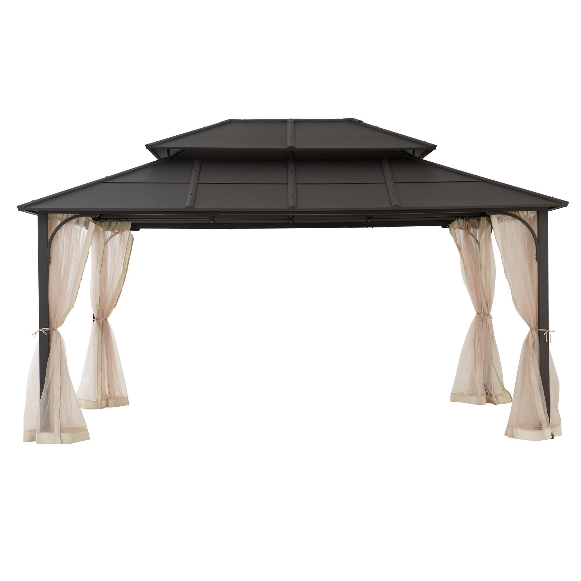 Sunjoy Sunjoy Hardtop Gazebo 12 x 16 ft. Outdoor Gazebo, Heavy Duty Steel Frame Gazebo, Double Tiered Metal Gazebo with Ceiling Hook and Removable Netting Sidewalls