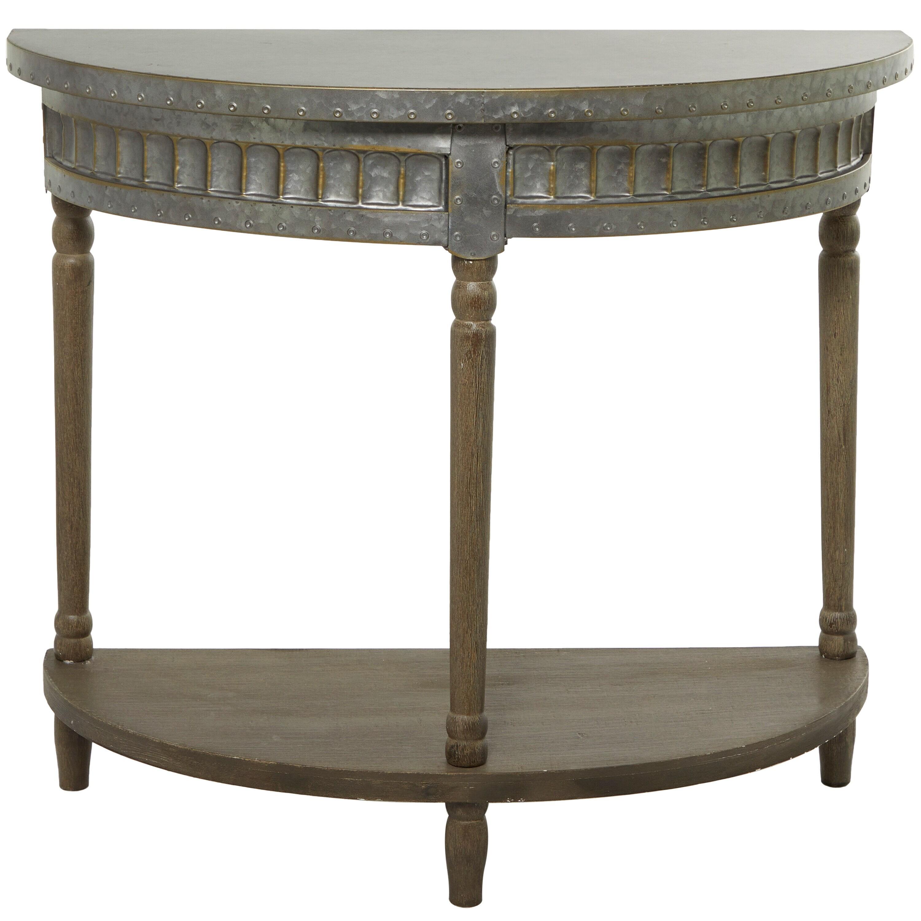 Traditional Half Round Side Table Beige - Olivia & May: Sturdy Iron Entryway Console with Shelf