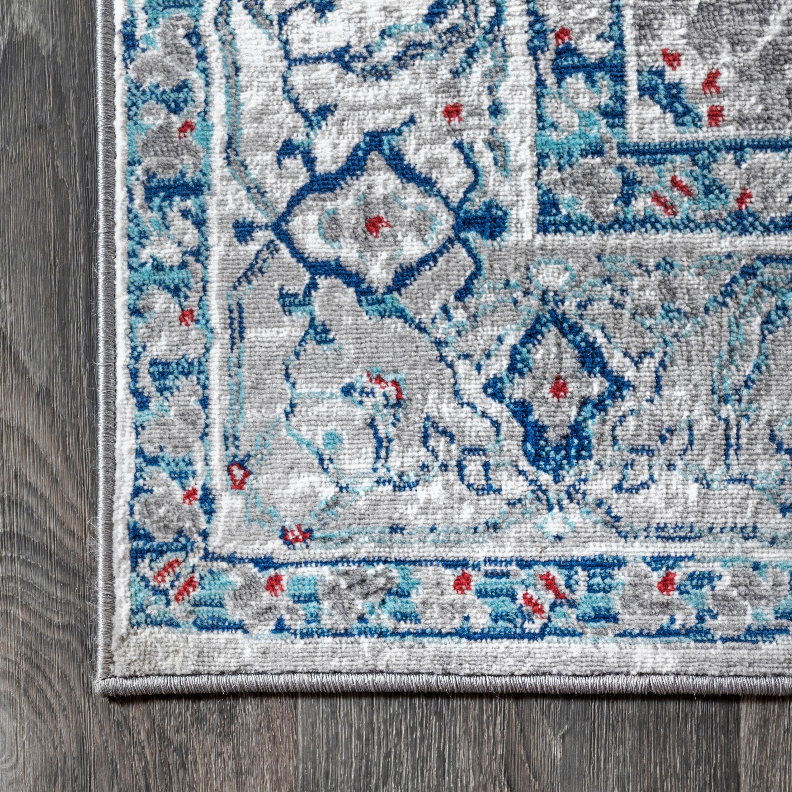 4'x6' Modern Persian Vintage Medallion Area Rug, Light Grey/Blue - JONATHAN Y