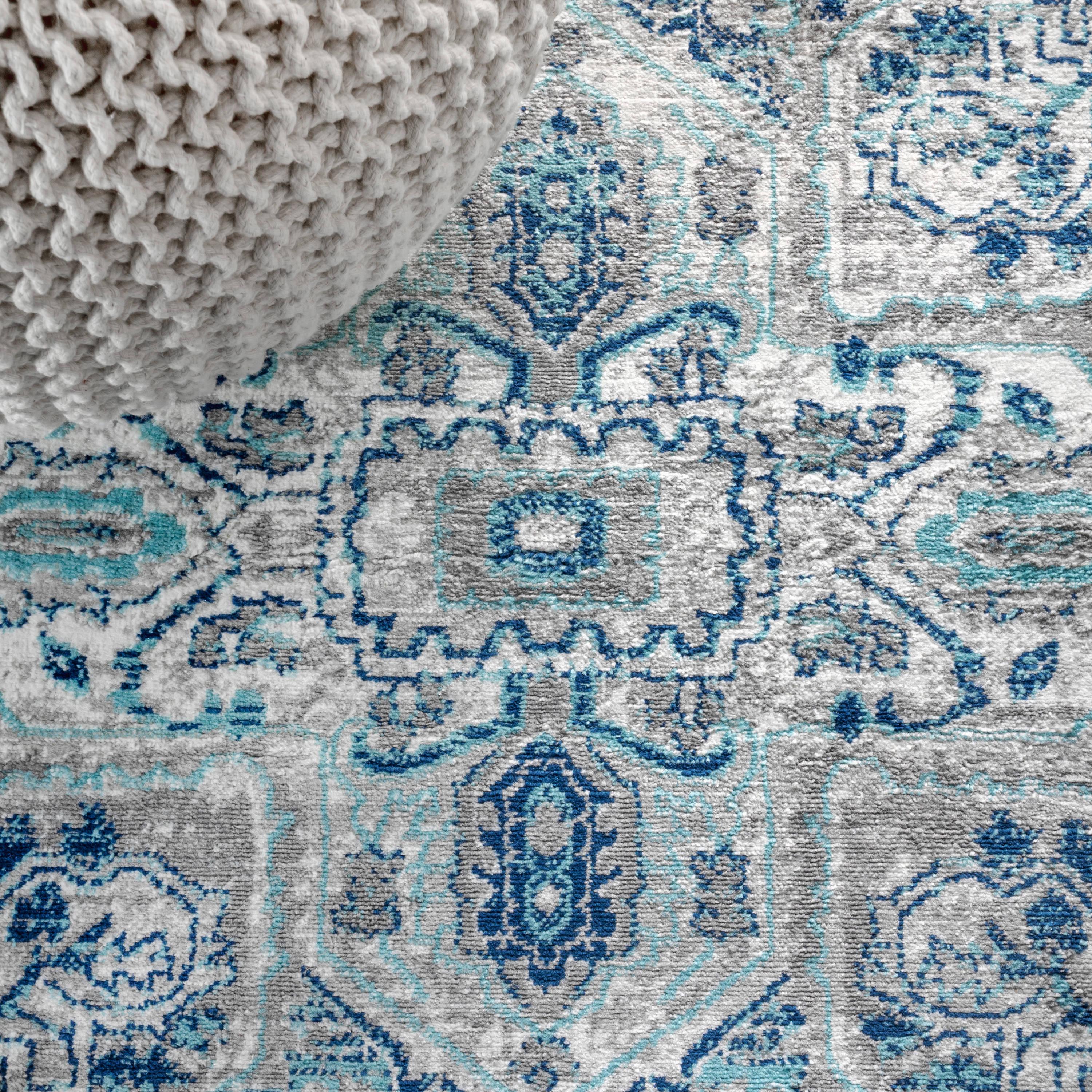 5'x5' Modern Persian Vintage Medallion Area Rug, Light Grey/Blue - JONATHAN Y