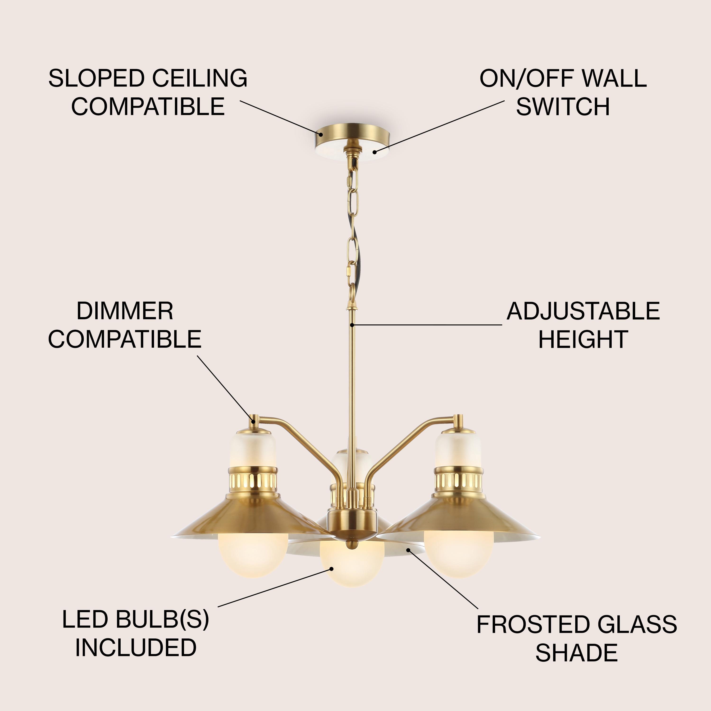 JONATHAN Y JYL6122A Colin 3-Light 22" Adjustable Iron/Glass Retro Hurricane LED Chandelier, Contemporary, Glam for living room, dinning room, bedroom, office Bulb Included, Brass Gold
