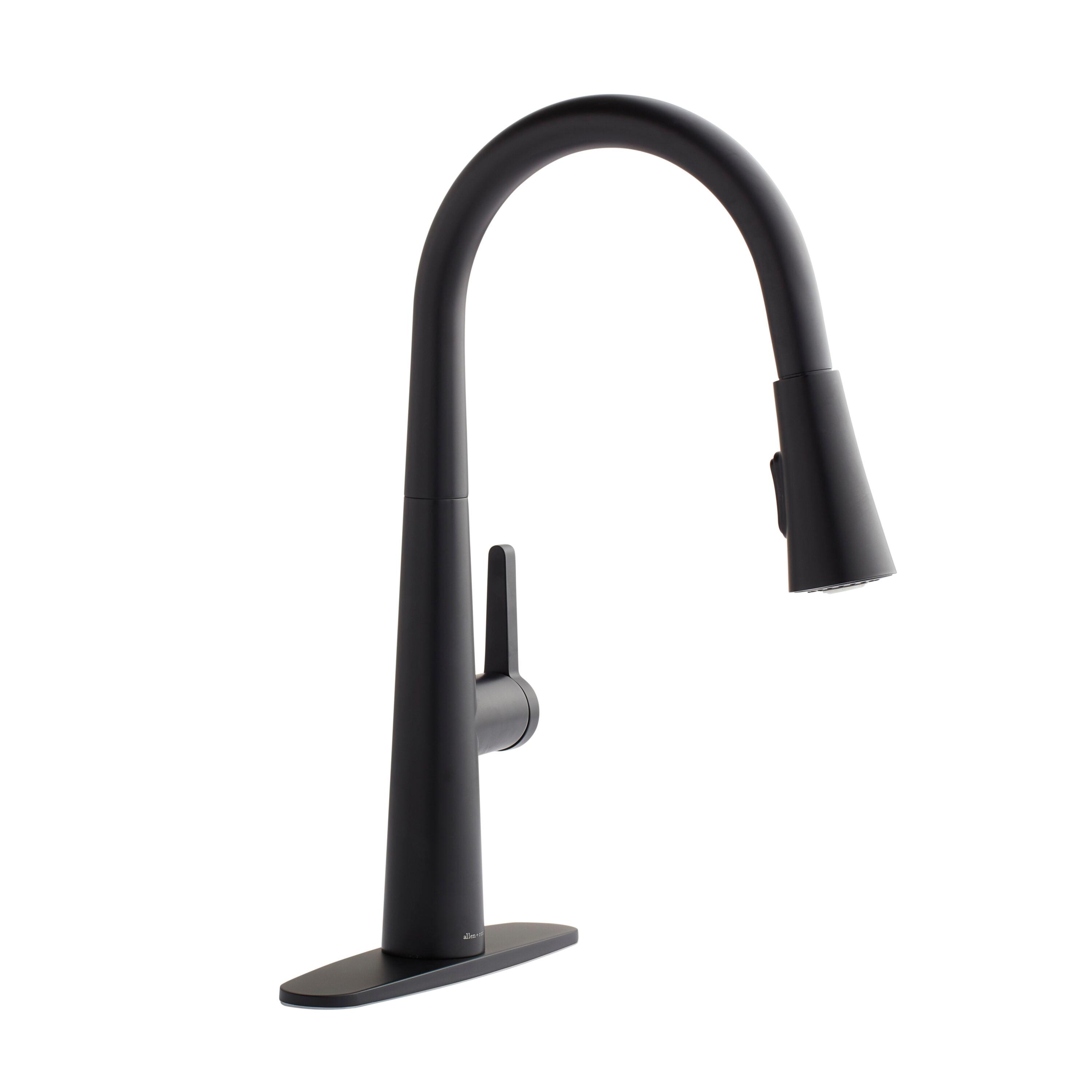 Allen roth Bryton Matte Black 1-Handle Deck-Mount Pull-Down Handle Kitchen Faucet (Deck Plate Included)