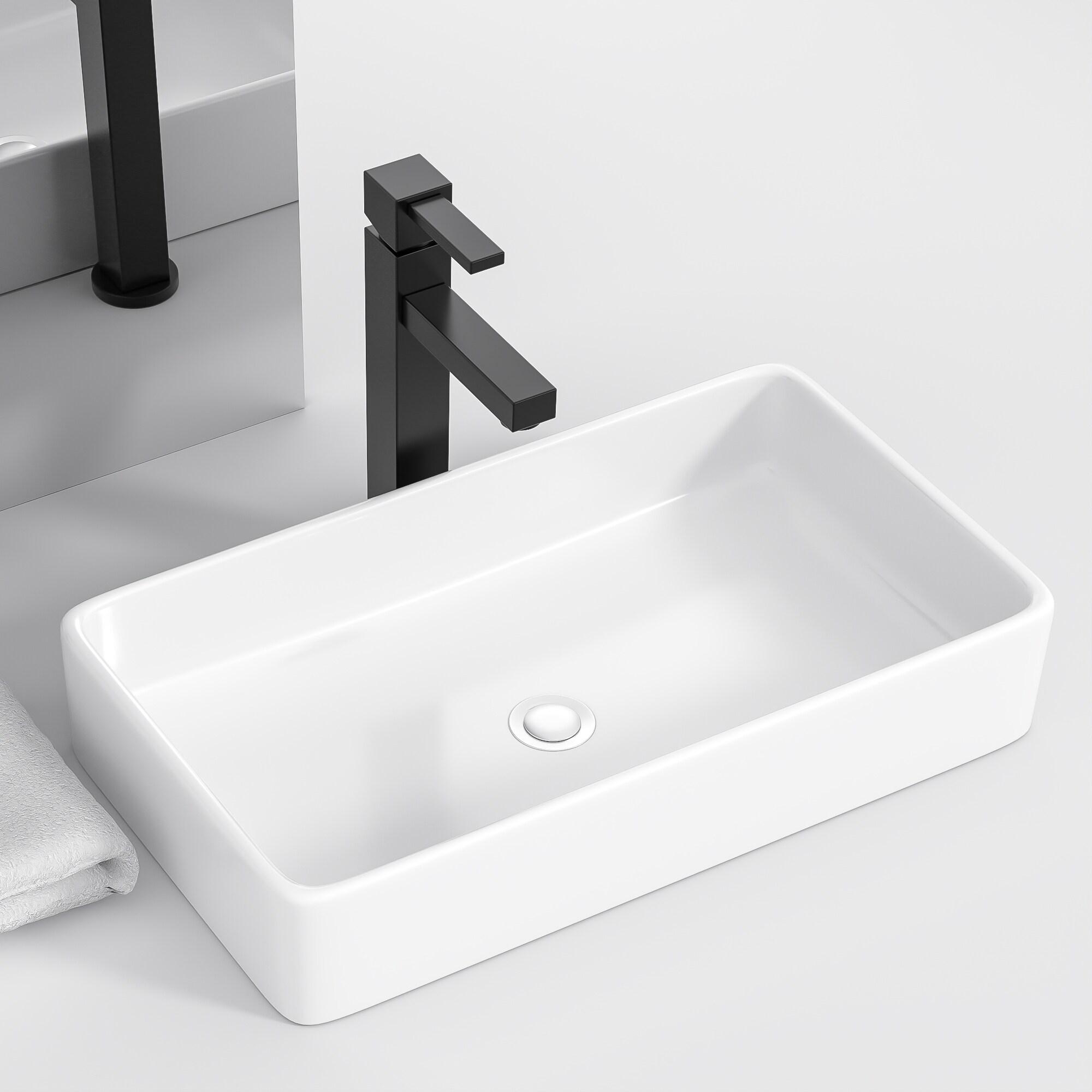 Vessel Sink Rectangle - Mocoloo 24"x14" Bathroom Sink Rectangular Above Counter White Porcelain Ceramic Bathroom Vessel Vanity Sink Art Basin