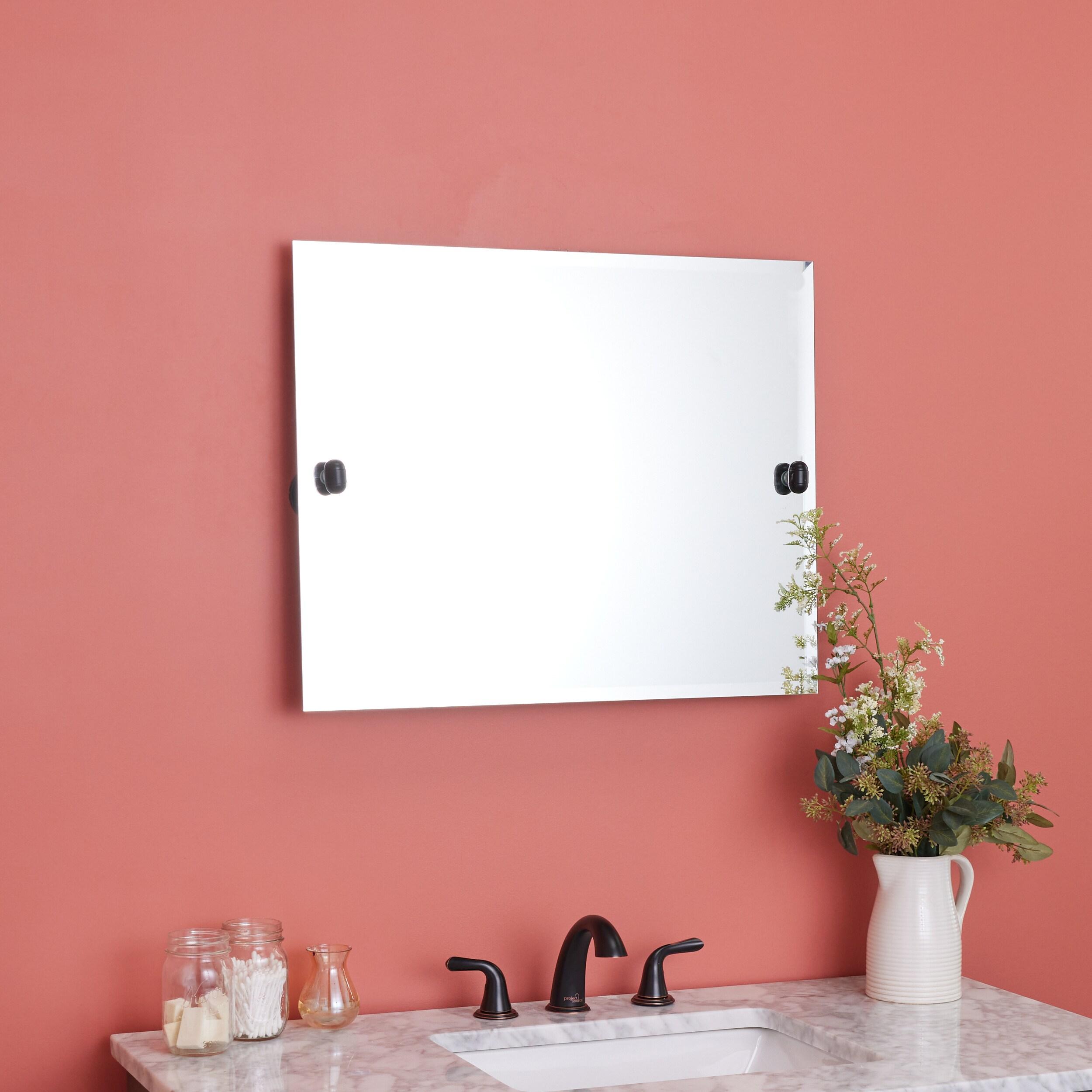 Matte Black Frameless Rectangular Wall Mirror with Beveled Edge