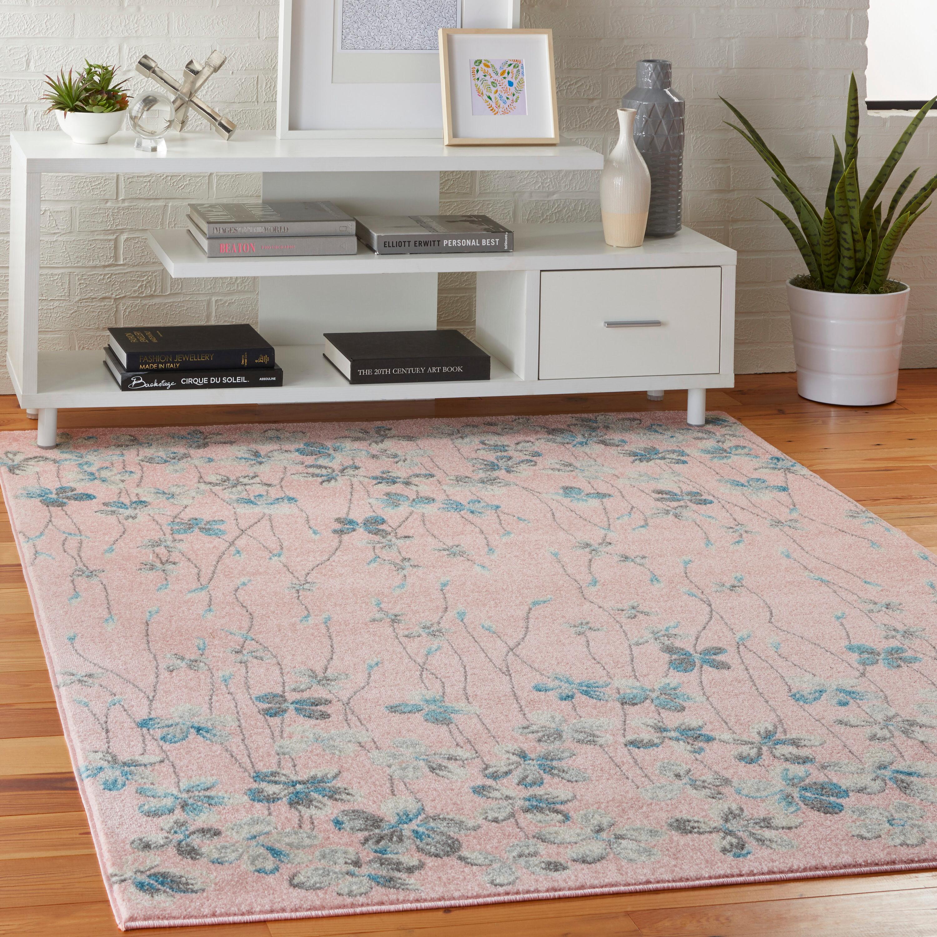 Nourison Tranquil 6' X 9' Pink Area Rug Bohemian Botanical Vine and Bloom by Nourison