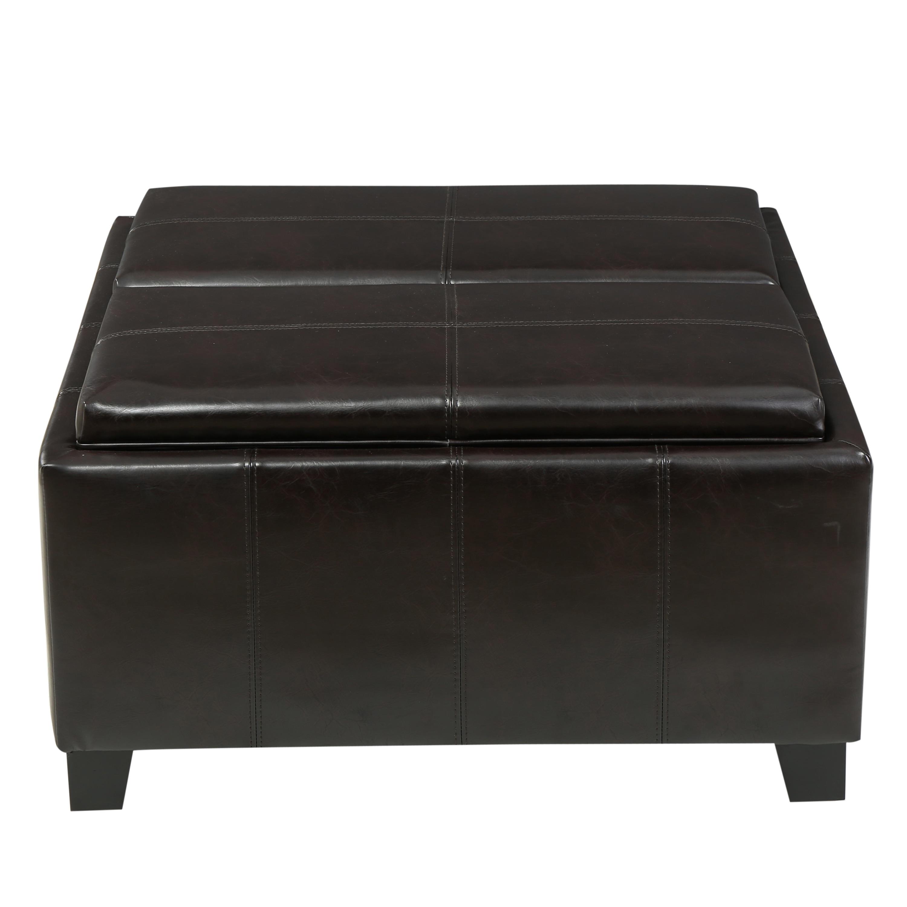 Mansfield Faux Leather Tray Top Storage Ottoman - Brown - Christopher Knight Home: Square Upholstered Bench with Wood Frame