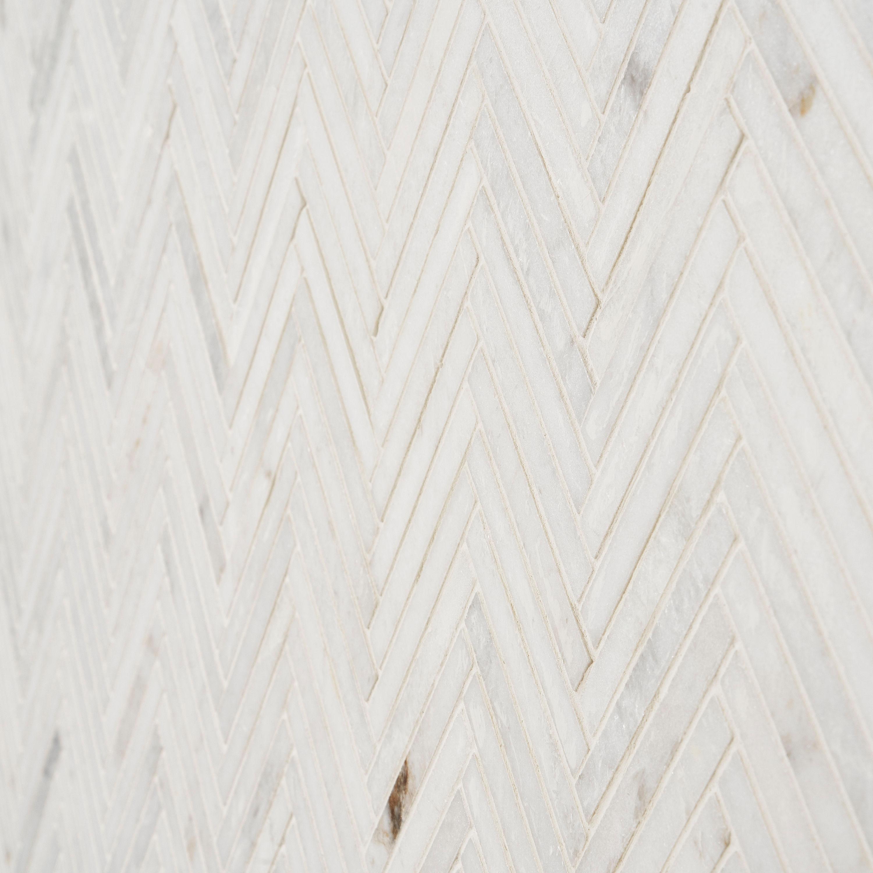 Polar White 11 in. x 11.61 in. Herringbone Polished Marble Mosaic Tile (0.89 Sq. Ft. / Sheet)