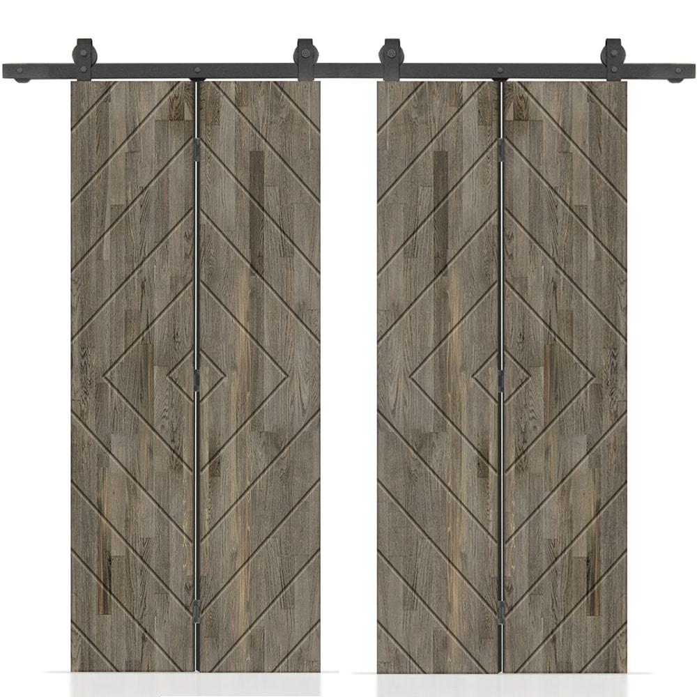 Calhome Stained Pine Wood Bi-Fold Double Barn Door with Sliding Hardware Kit