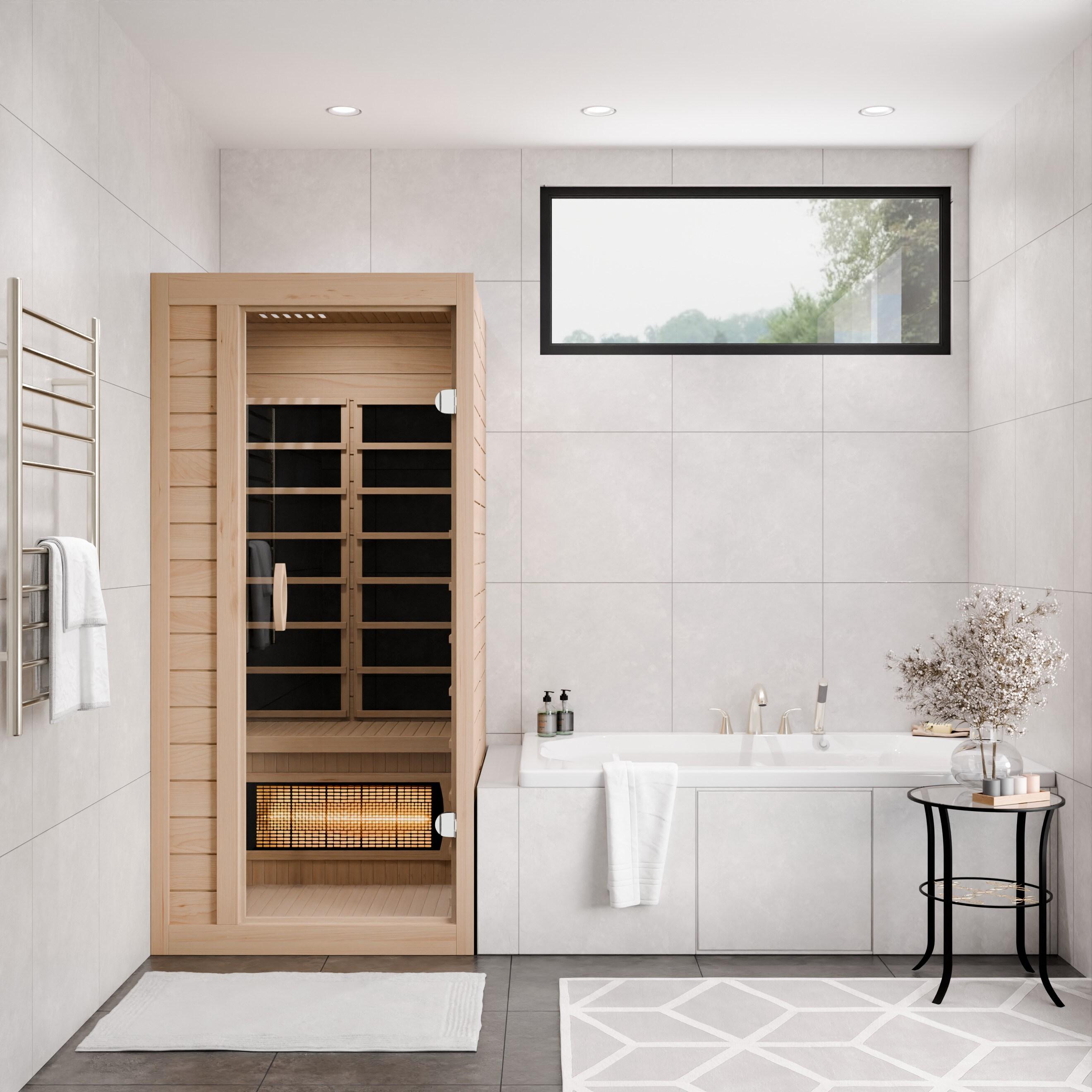 Steam Spa 1 Person Indoor Sauna Room: Hemlock Wooden Spa With Bluetooth Speaker, FM, And Touch Control Panel