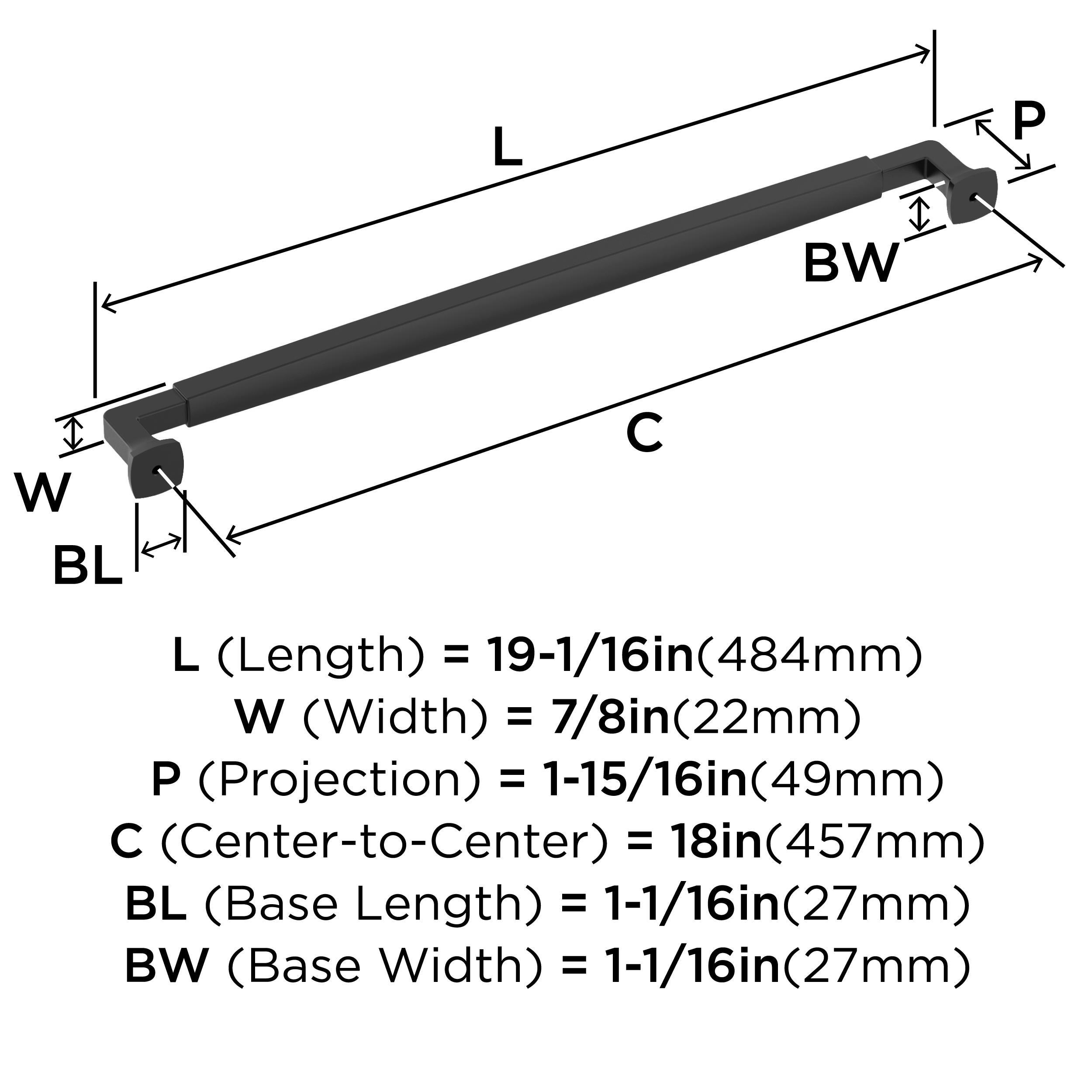 Amerock Stature 18 inch (457mm) Center-to-Center Matte Black Appliance Pull