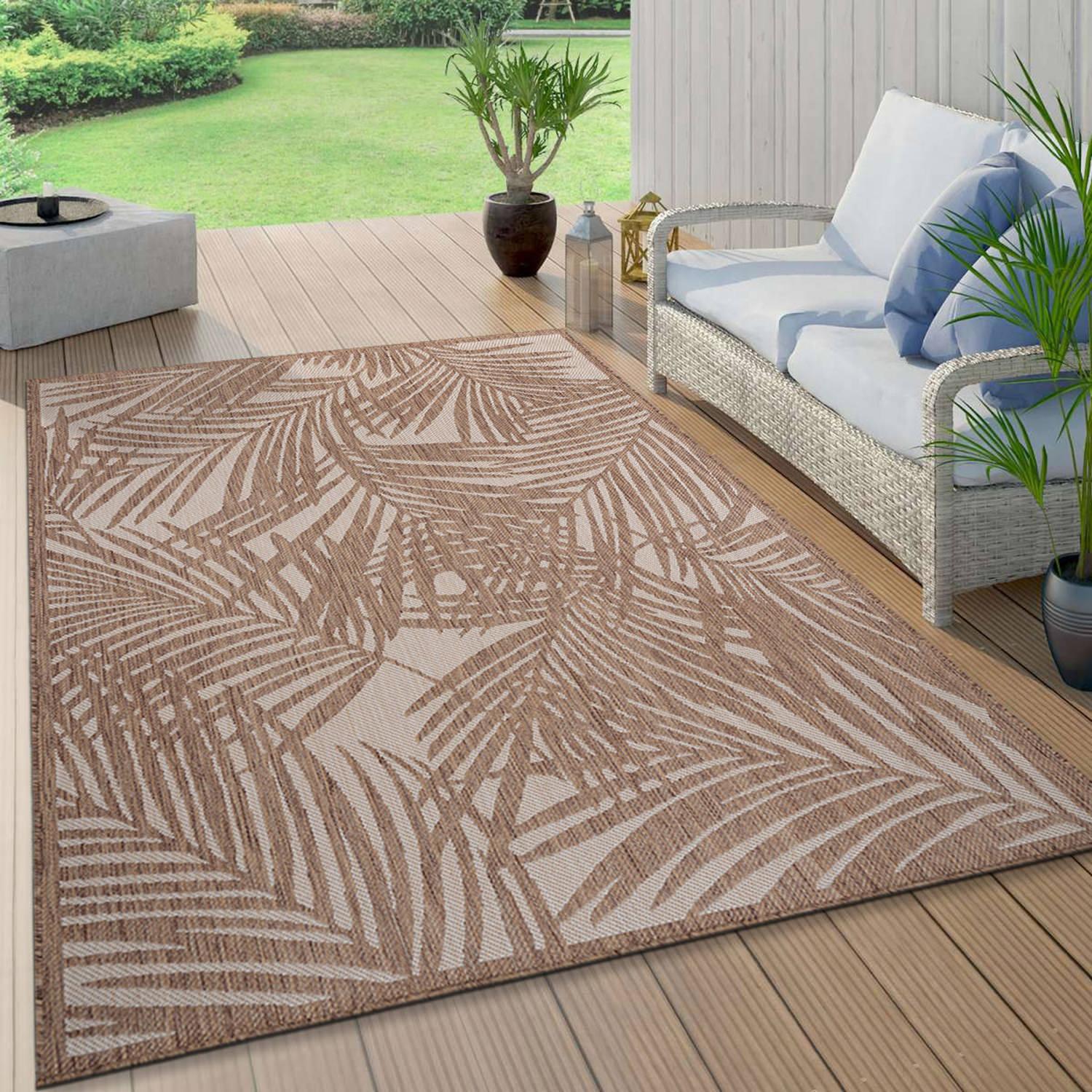 World Rug Gallery Contemporary Palm Leaf Textured Flat Weave Indoor/Outdoor Area Rug - BROWN 5' X 7'