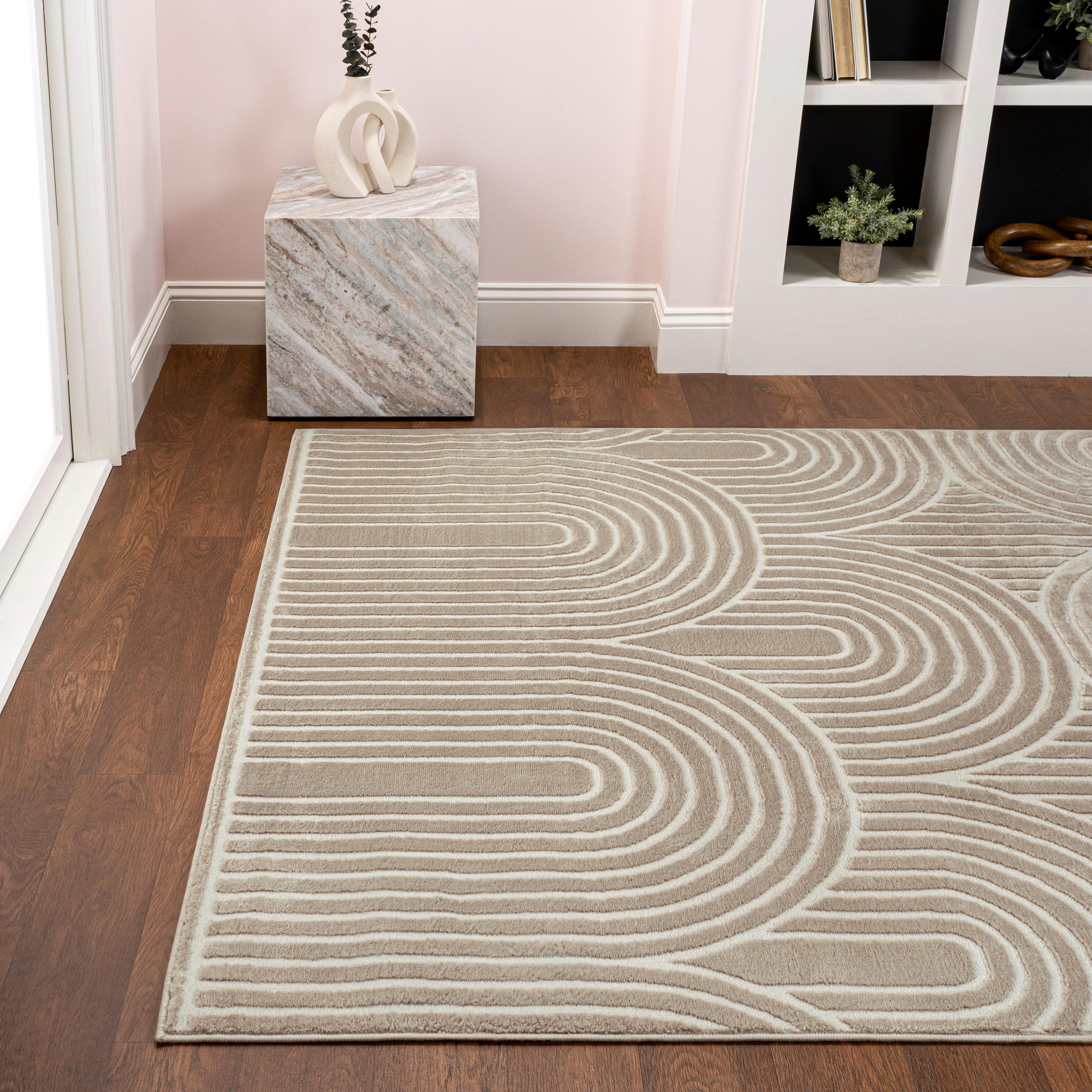 JONATHAN Y Ariana MidCentury Art Deco Striped Arches Two-Tone High-Low Beige/Cream 4 ft. x 6 ft. Area Rug