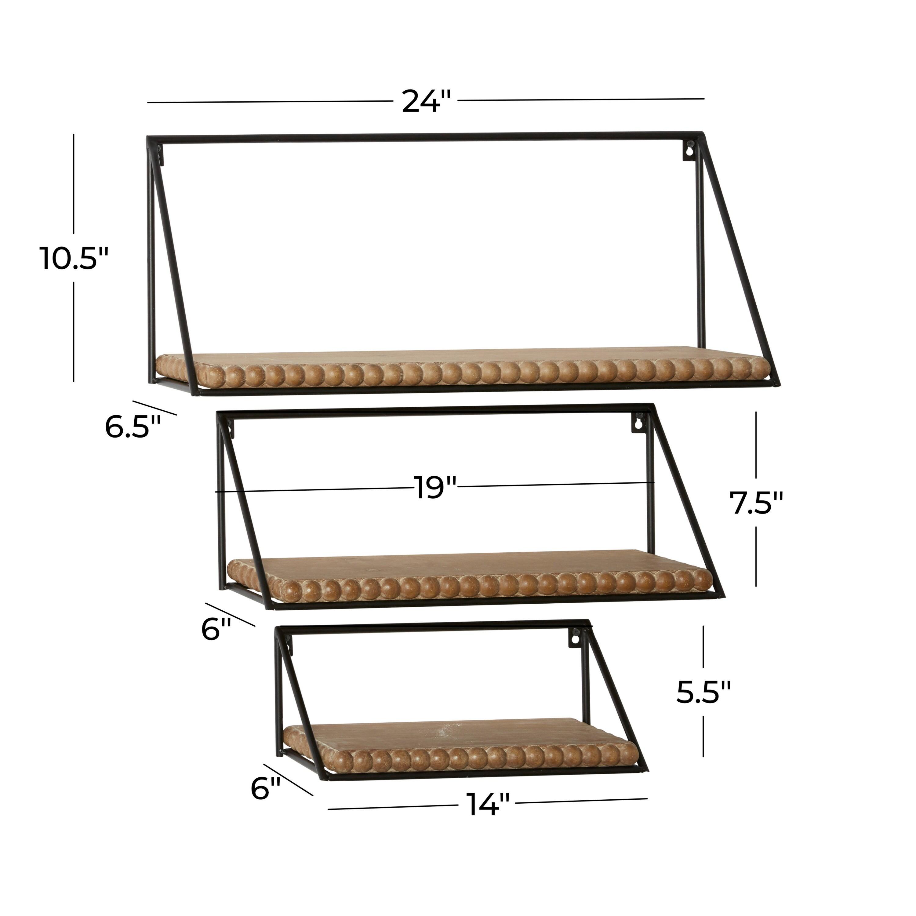 DecMode 24",19",14"L Metal Industrial Wall Shelf, Black, 3 - Pieces