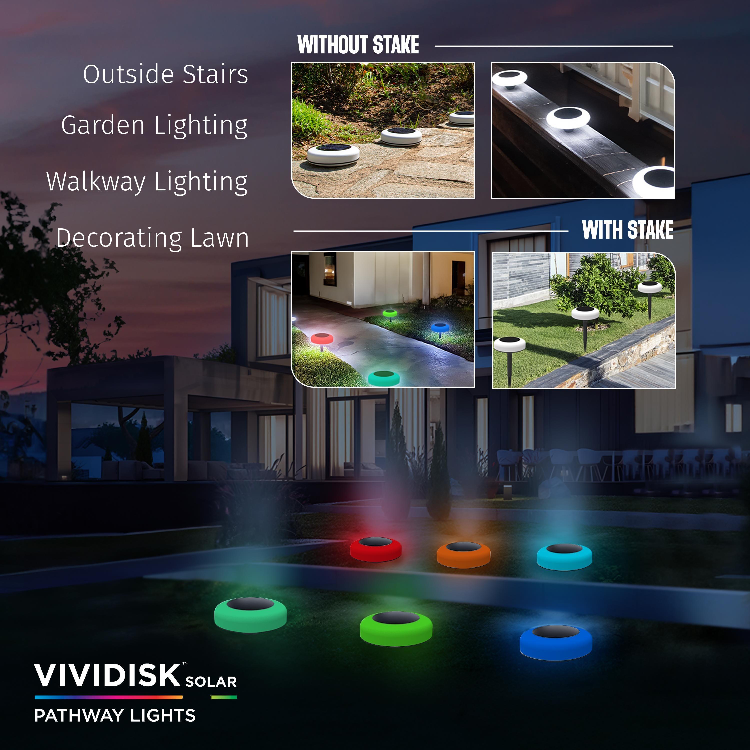 Bell + Howell Bell+Howell Color Changing Outdoor Solar Powered Garden Disk Lights, Wireless Auto On/off Lights (Set of 8)