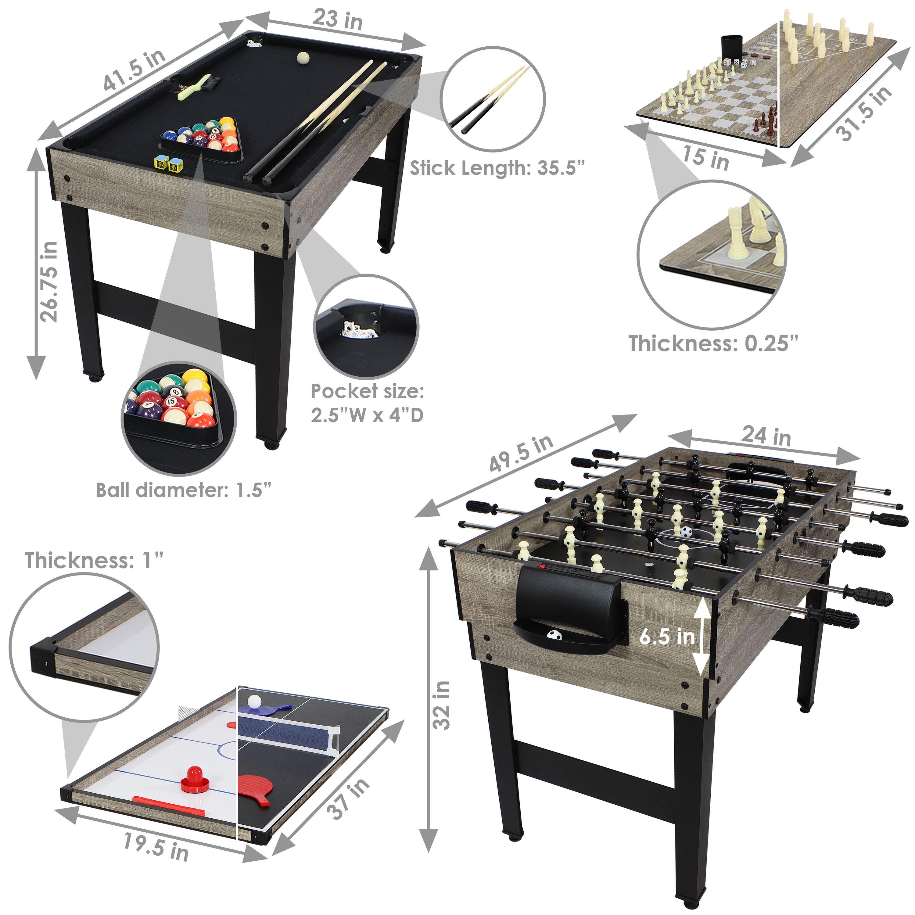 Sunnydaze Indoor Multi-Game Table with Billiards, Push Hockey, Foosball, Ping Pong, Bowling, and More - Classic Wood Stain