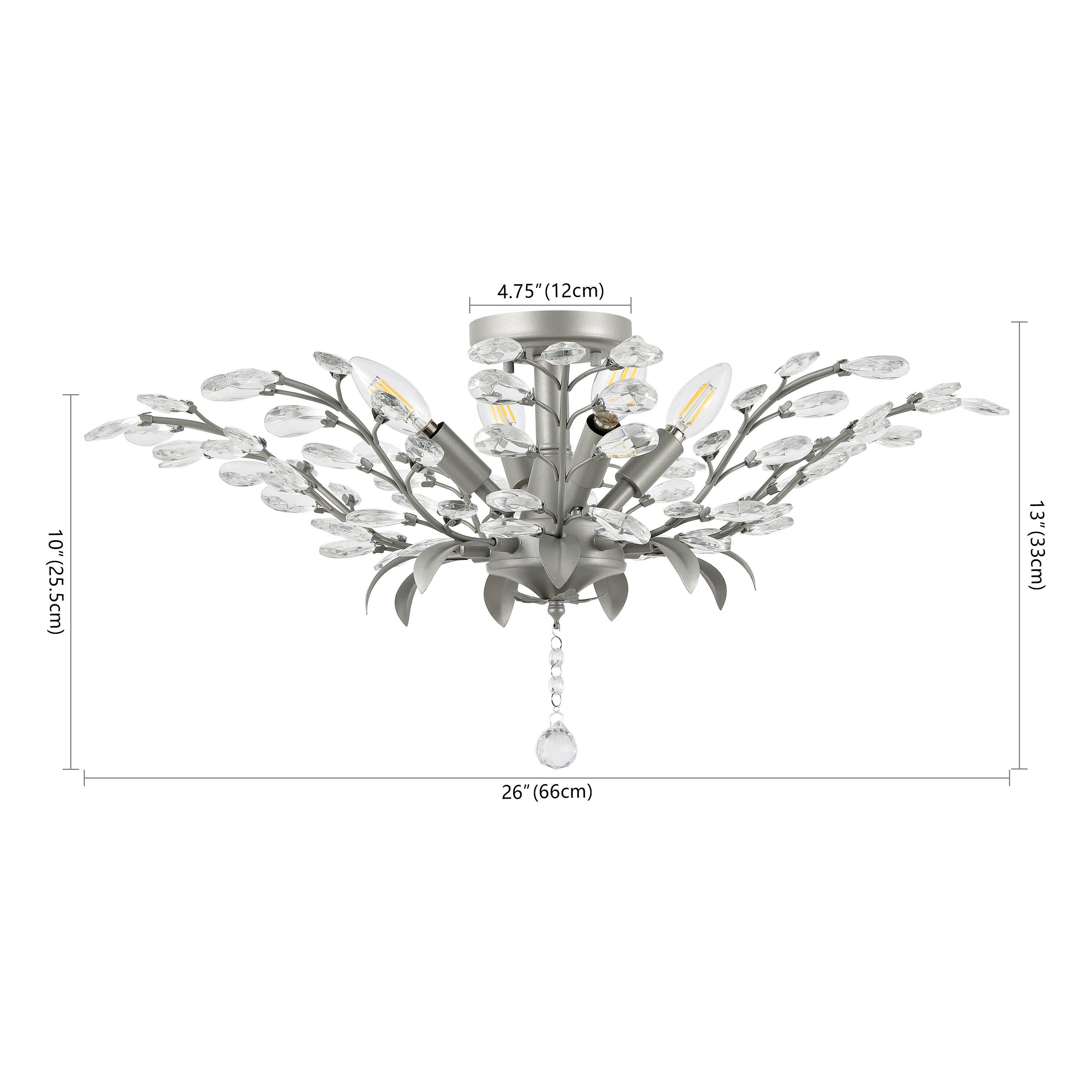 Elisana 26" 4-Light Contemporary Bohemian Iron/Acrylic LED Semi Flush Mount, Silver Gray/Clear