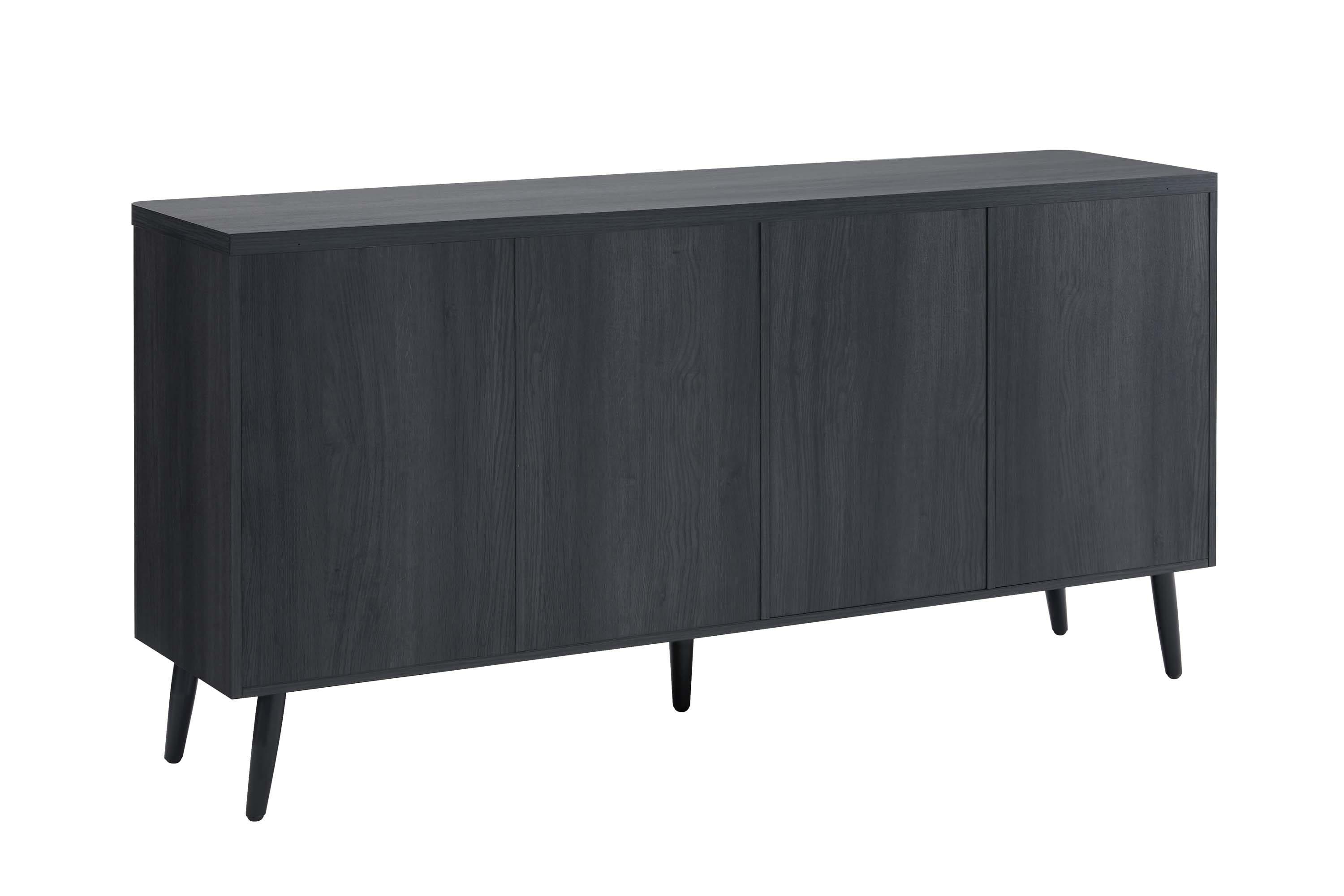 Manhattan Comfort Jodie 65" Mid-Century Modern Sideboard with 8 Adjustable Shelves in Charcoal Gray