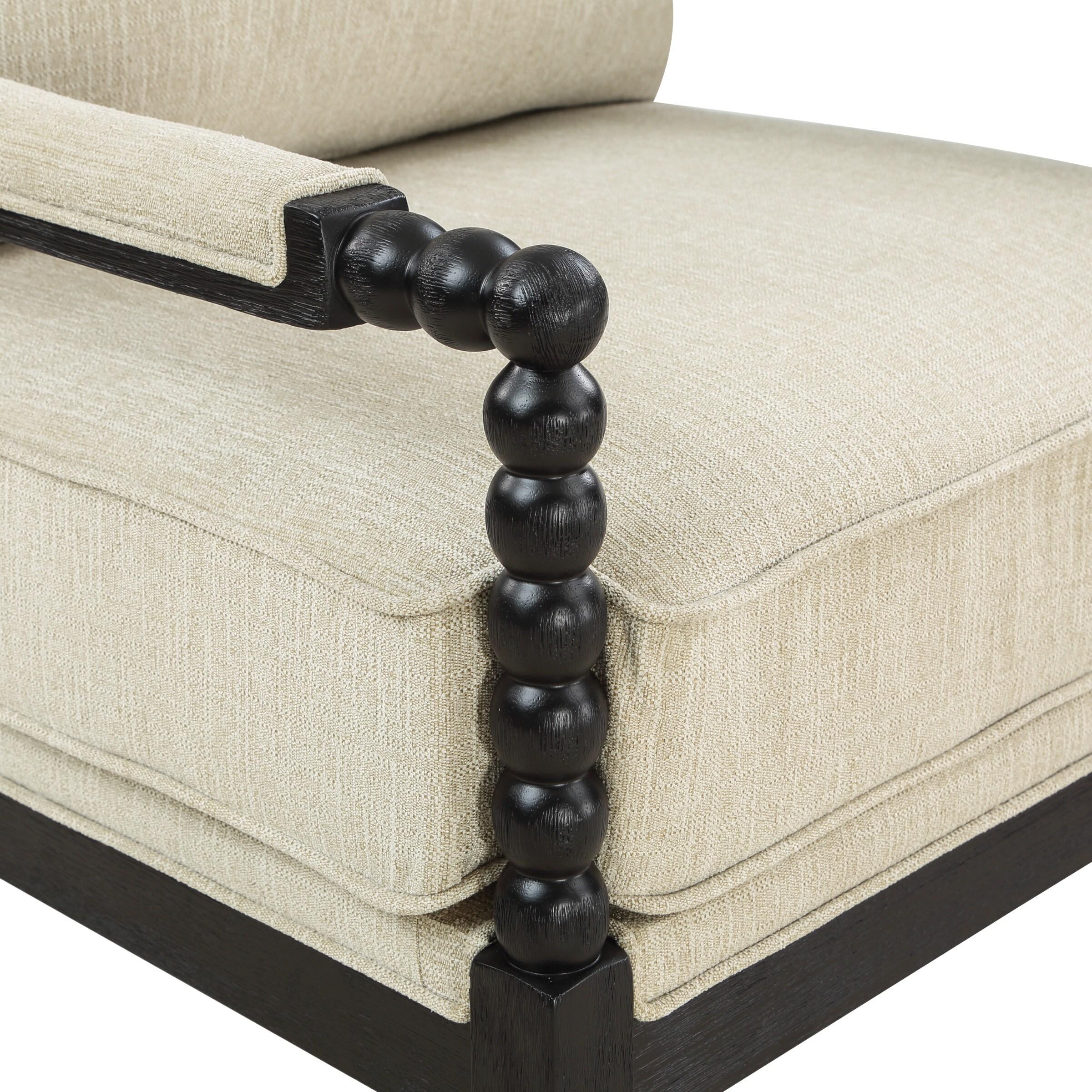 Classic Linen and Black Wood Spindle Accent Chair