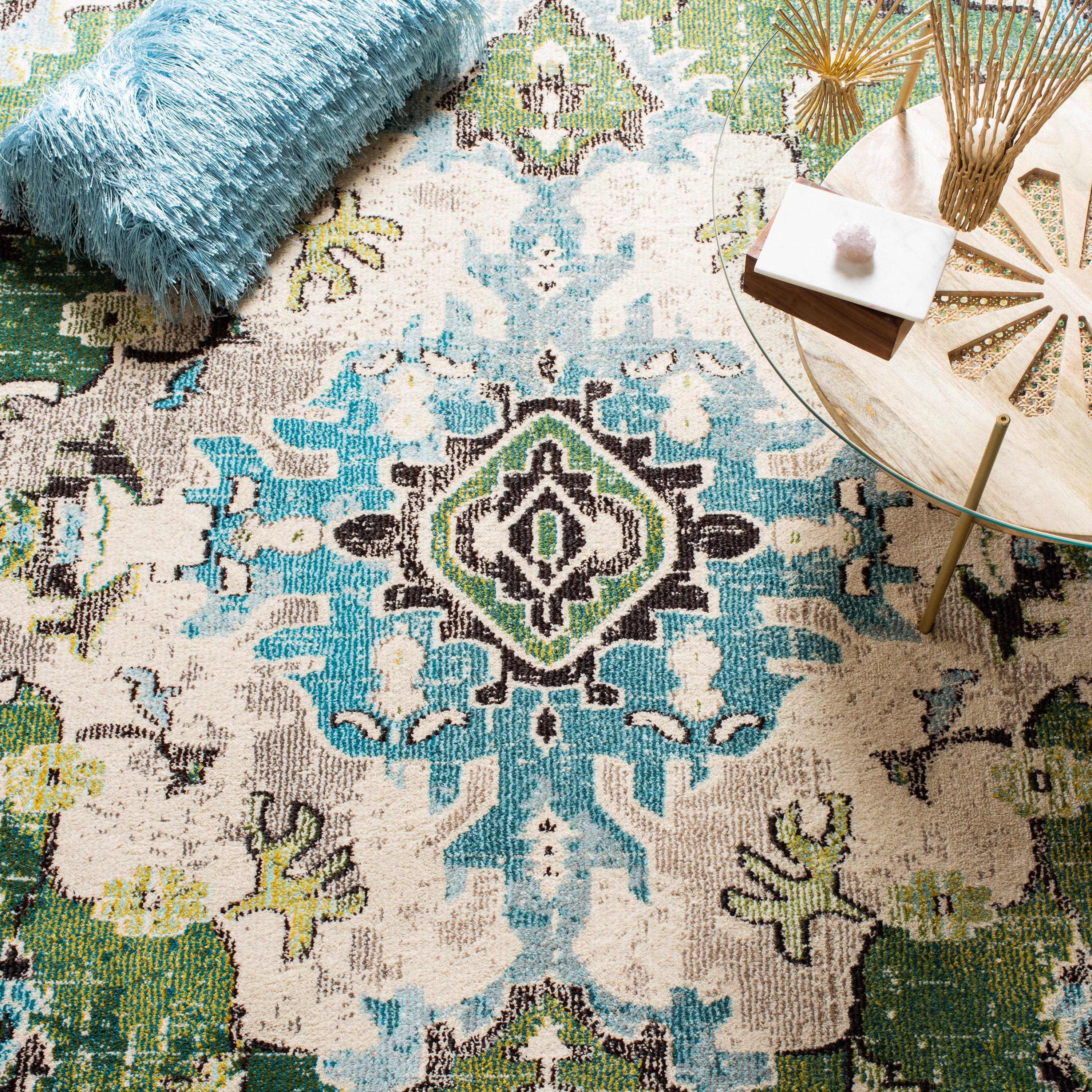 Monaco MNC243 Power Loomed Indoor Area Rug - Forest Green/Light Blue - 6'7"x6'7" - Safavieh.